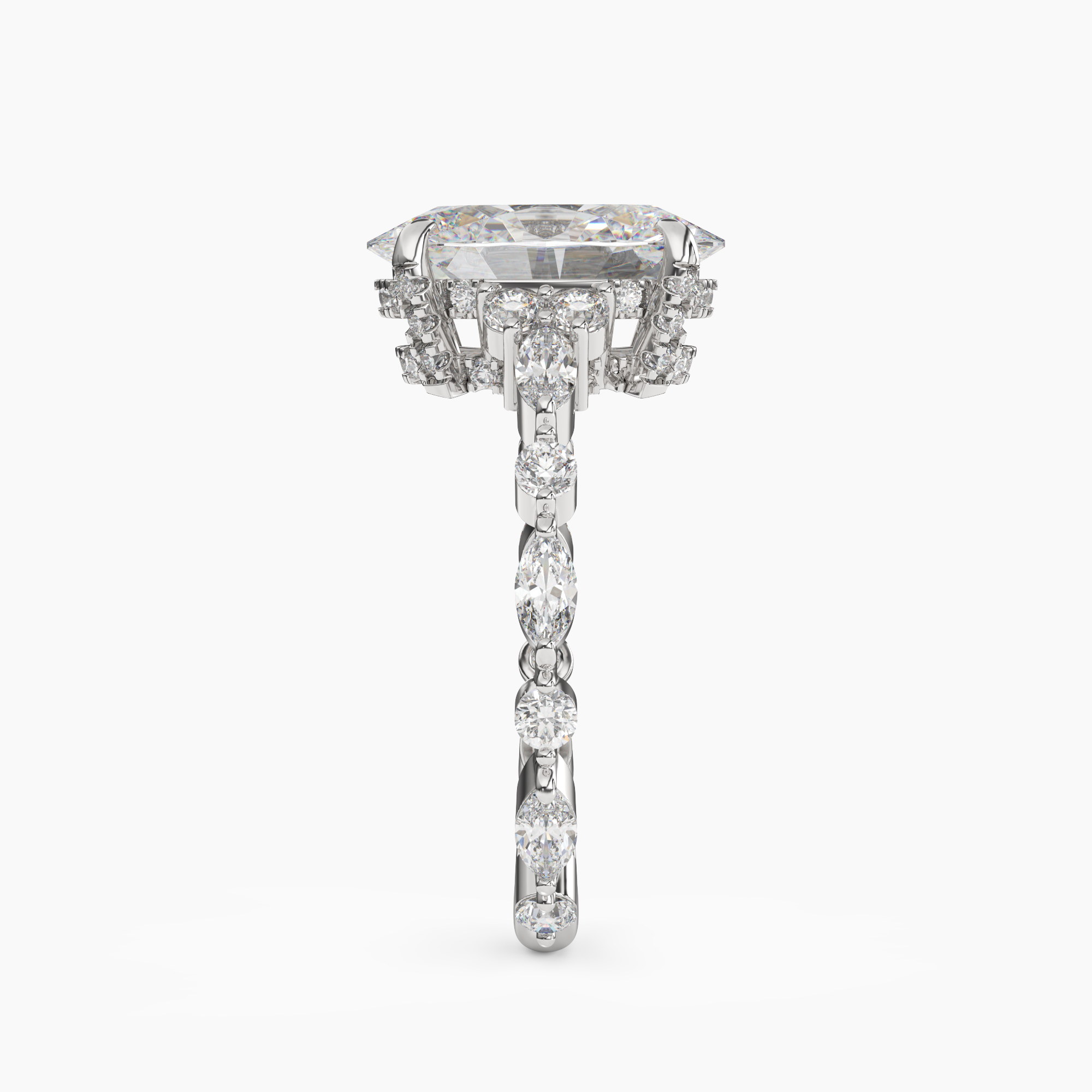 Flora 2 Carat Oval Cut Hidden Halo Lab Grown Diamond Ring in Silver - View 3