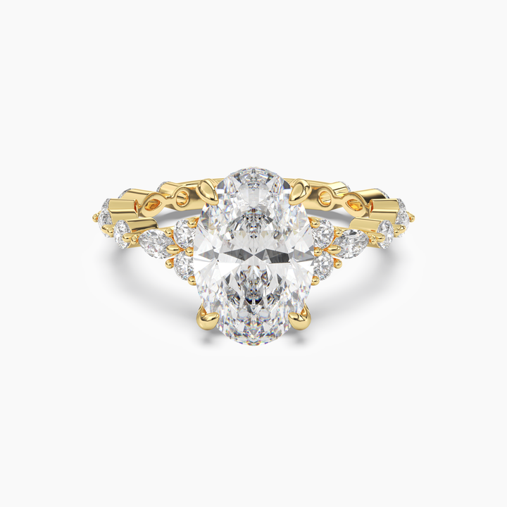 Flora 3 Carat Oval Cut Hidden Halo Lab Grown Diamond Ring in 14K Yellow Gold