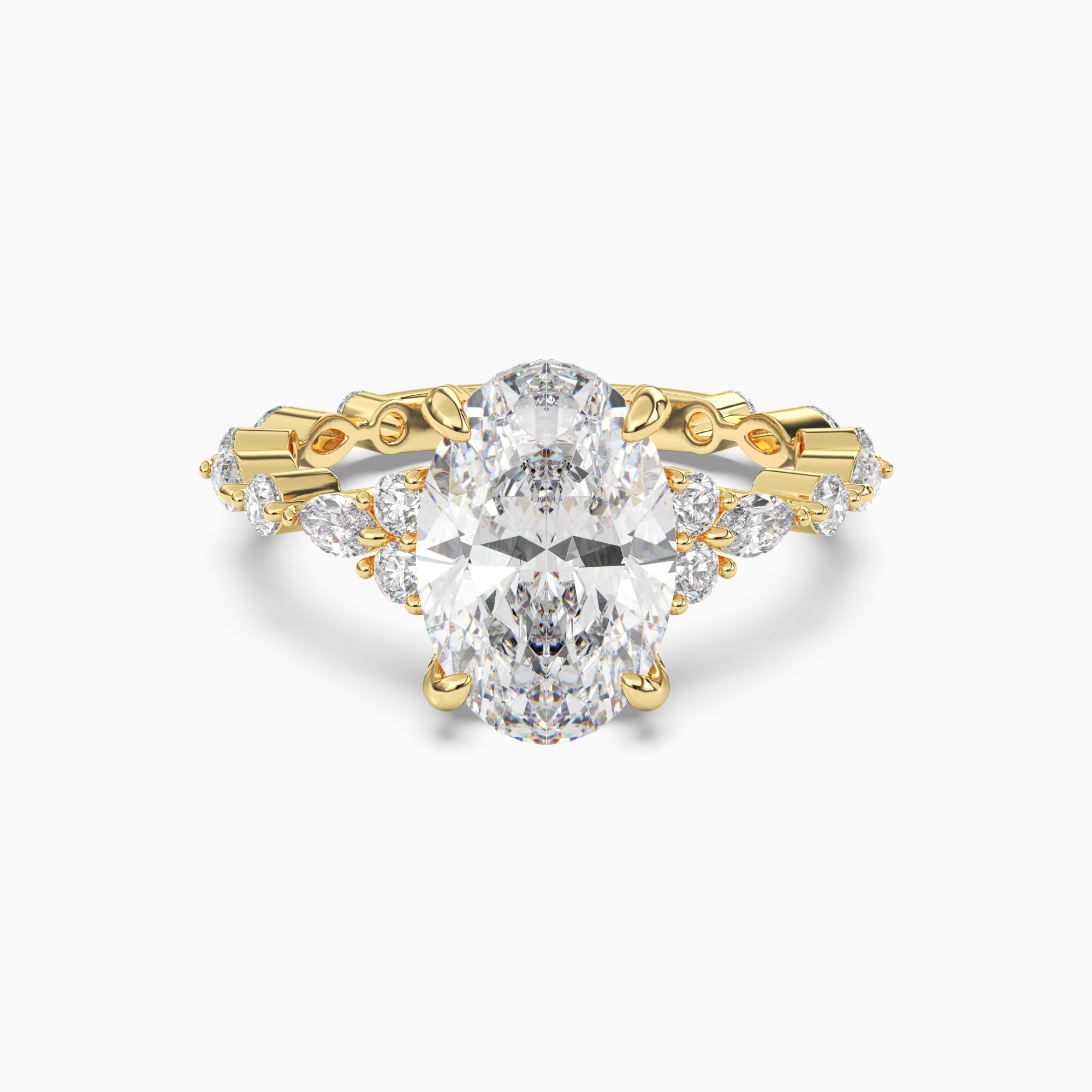 Flora 2 Carat Oval Cut Hidden Halo Lab Grown Diamond Ring in 10K Yellow Gold