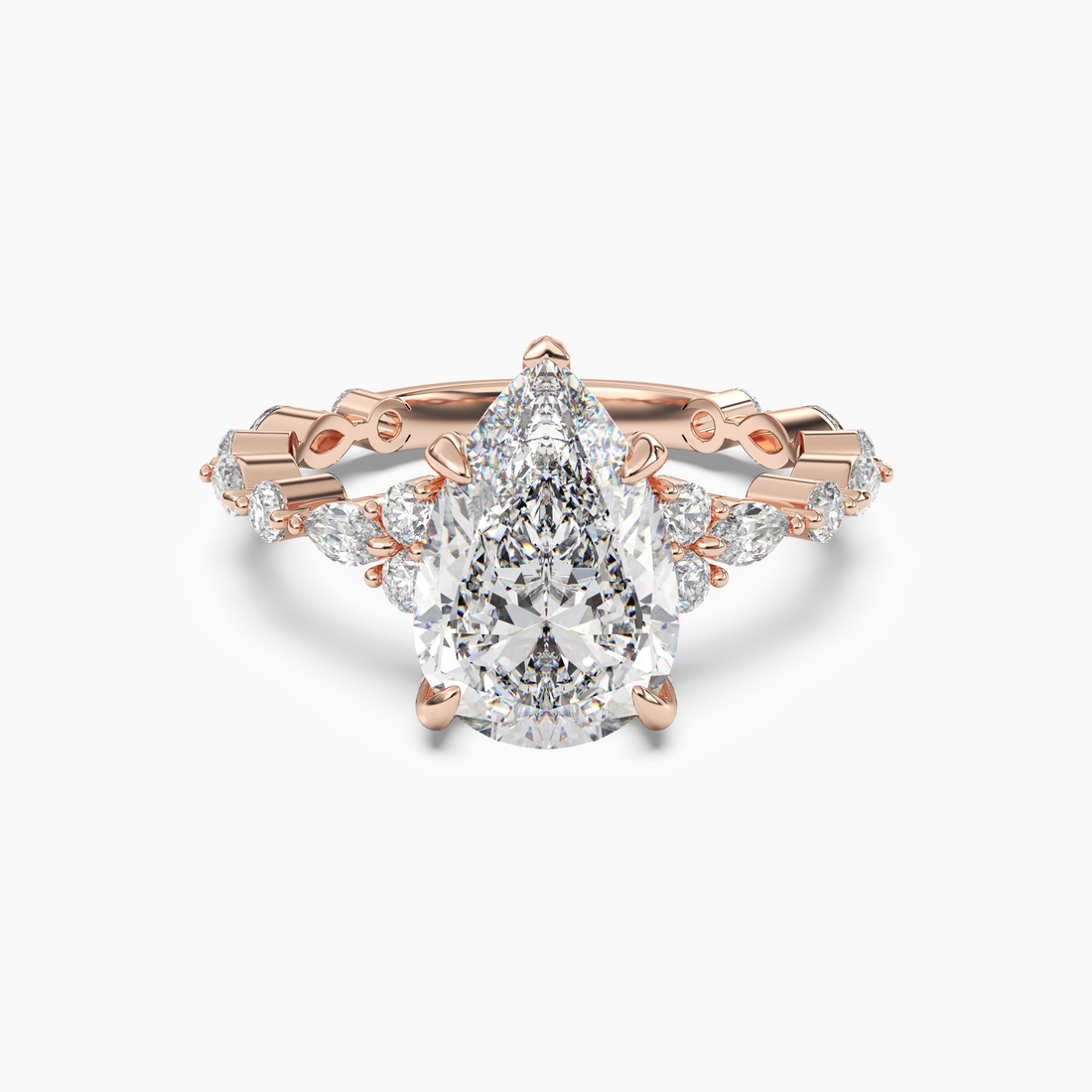 Flora 4.5 Carat Pear Cut Hidden Halo Lab Grown Diamond Ring in 14K White Gold - View 7