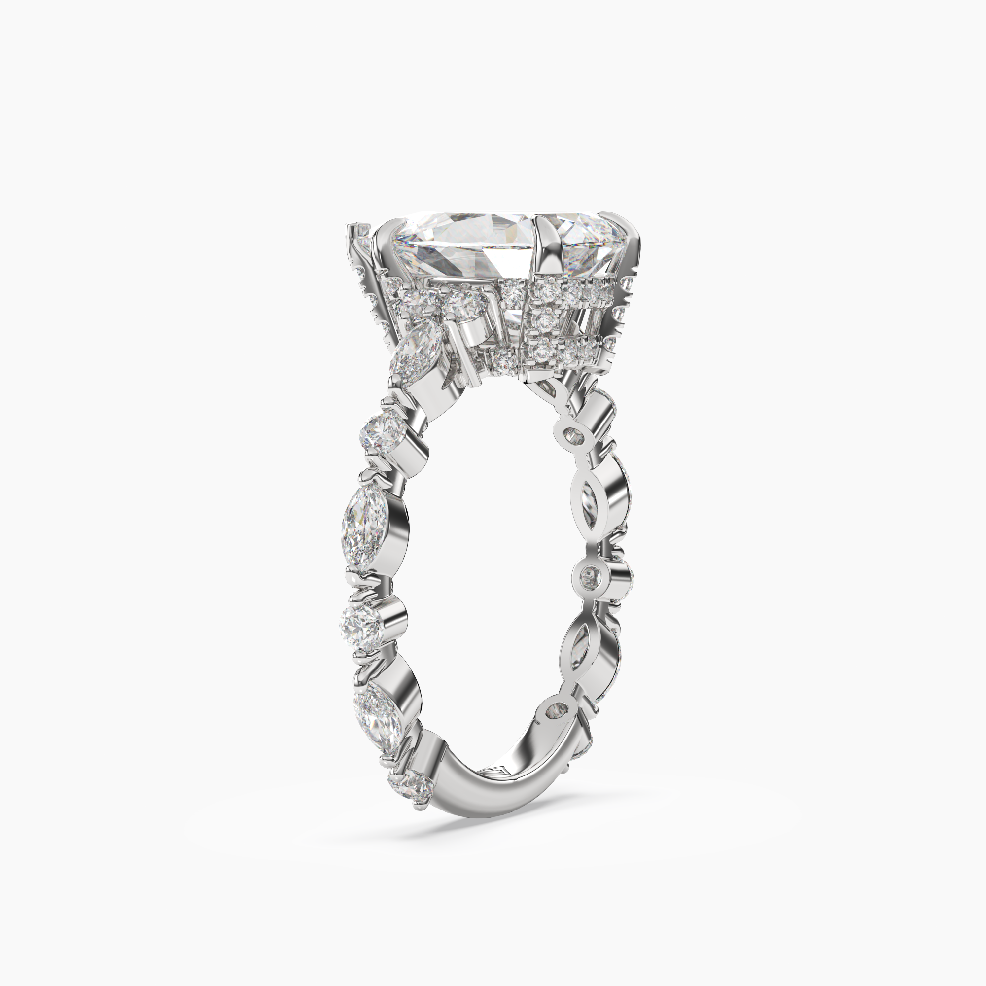 Flora 3 Carat Pear Cut Hidden Halo Lab Grown Diamond Ring in 18K White Gold - View 2