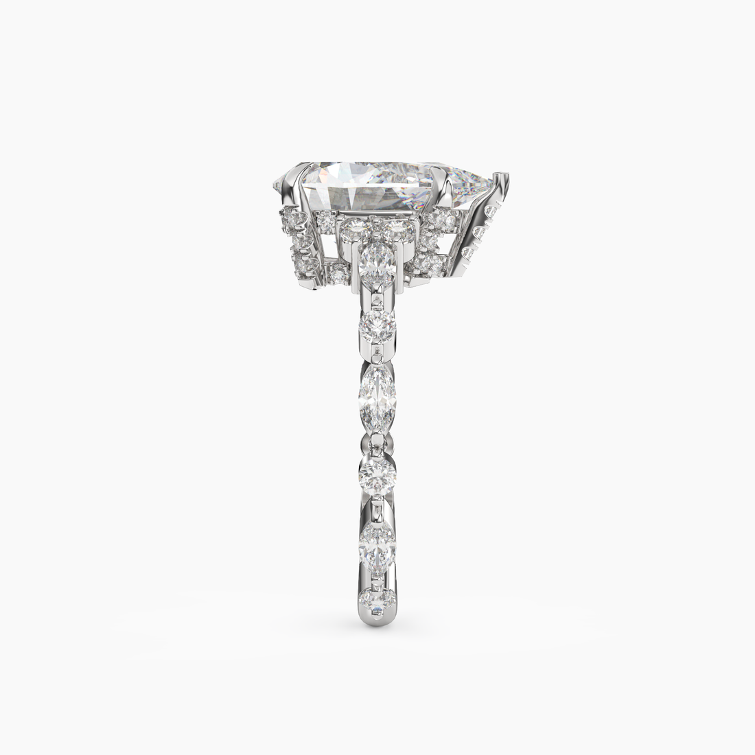 Flora 3.5 Carat Pear Cut Hidden Halo Lab Grown Diamond Ring in 14K White Gold - View 3