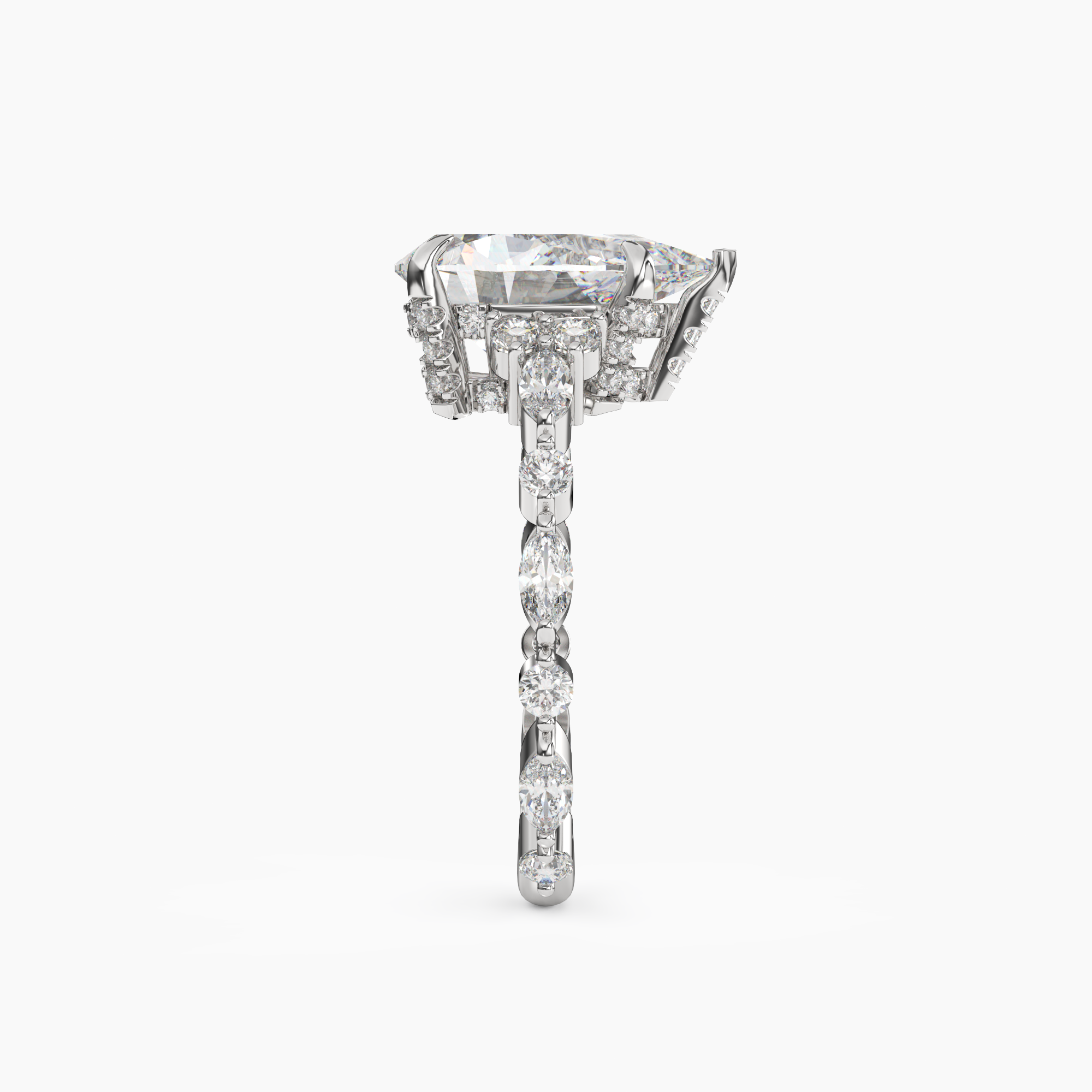 Flora 5 Carat Pear Cut Hidden Halo Lab Grown Diamond Ring in 18K White Gold - View 3