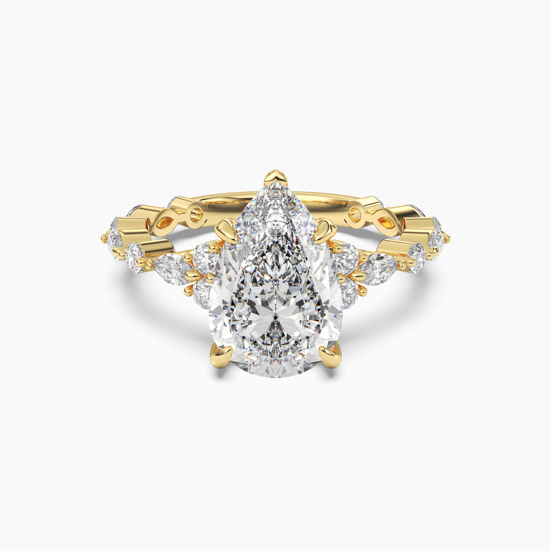 Flora 2 Carat Pear Cut Hidden Halo Lab Grown Diamond Ring in 14K Yellow Gold