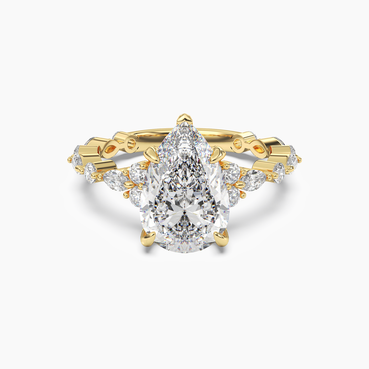 Flora 2 Carat Pear Cut Hidden Halo Lab Grown Diamond Ring in 14K Yellow Gold