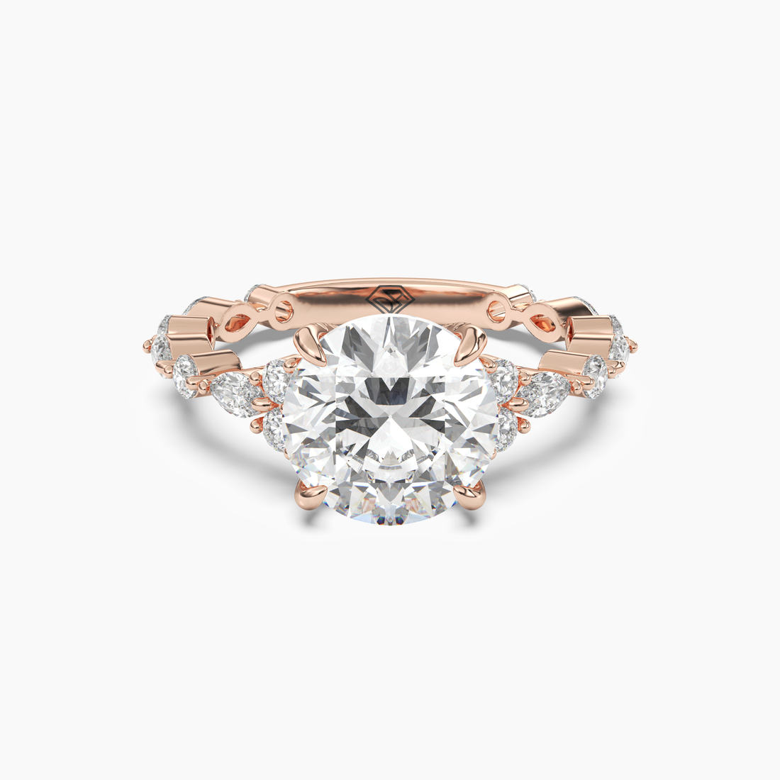 Flora 3 Carat Round Cut Hidden Halo Lab Grown Diamond Ring in Platinum - View 7