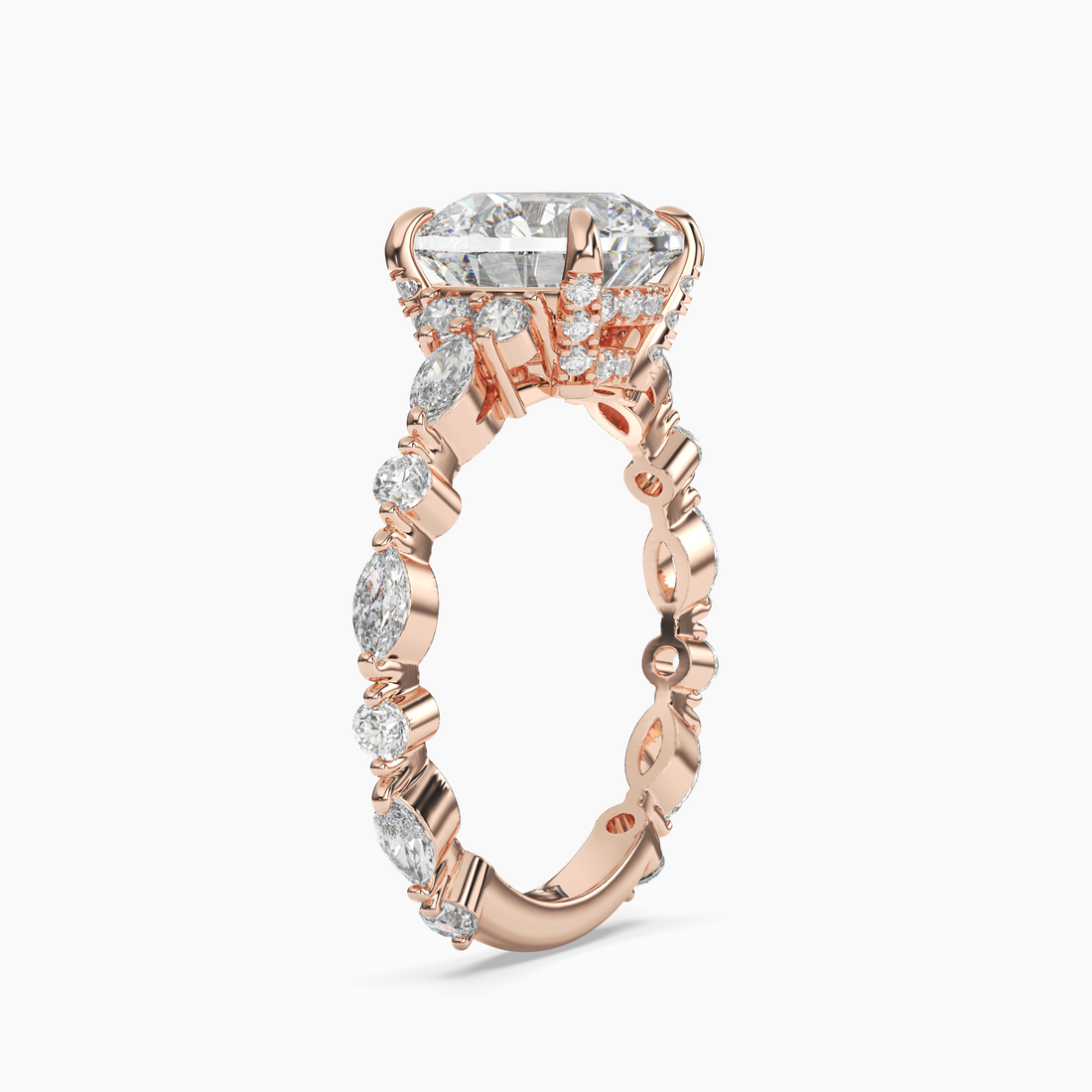 Flora 4 Carat Round Cut Hidden Halo Lab Grown Diamond Ring in 10K White Gold - View 8