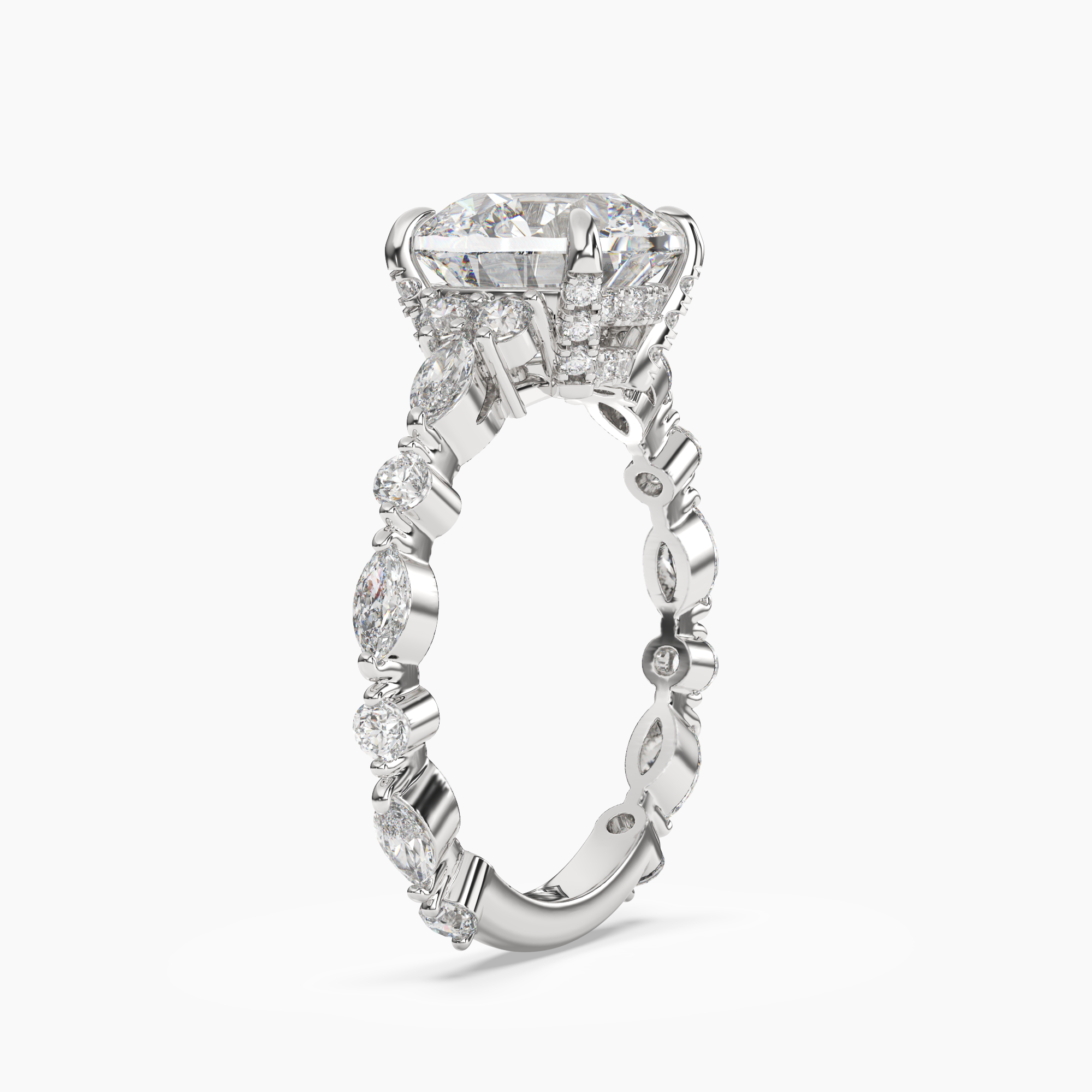 Flora 4.5 Carat Round Cut Hidden Halo Lab Grown Diamond Ring in 14K White Gold - View 2