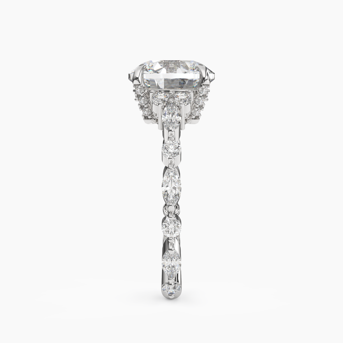 Flora 5 Carat Round Cut Hidden Halo Lab Grown Diamond Ring in Silver - View 3