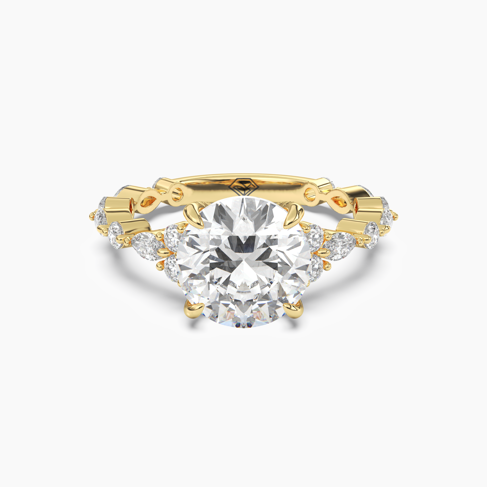 Flora 5 Carat Round Cut Hidden Halo Lab Grown Diamond Ring in 14K Yellow Gold
