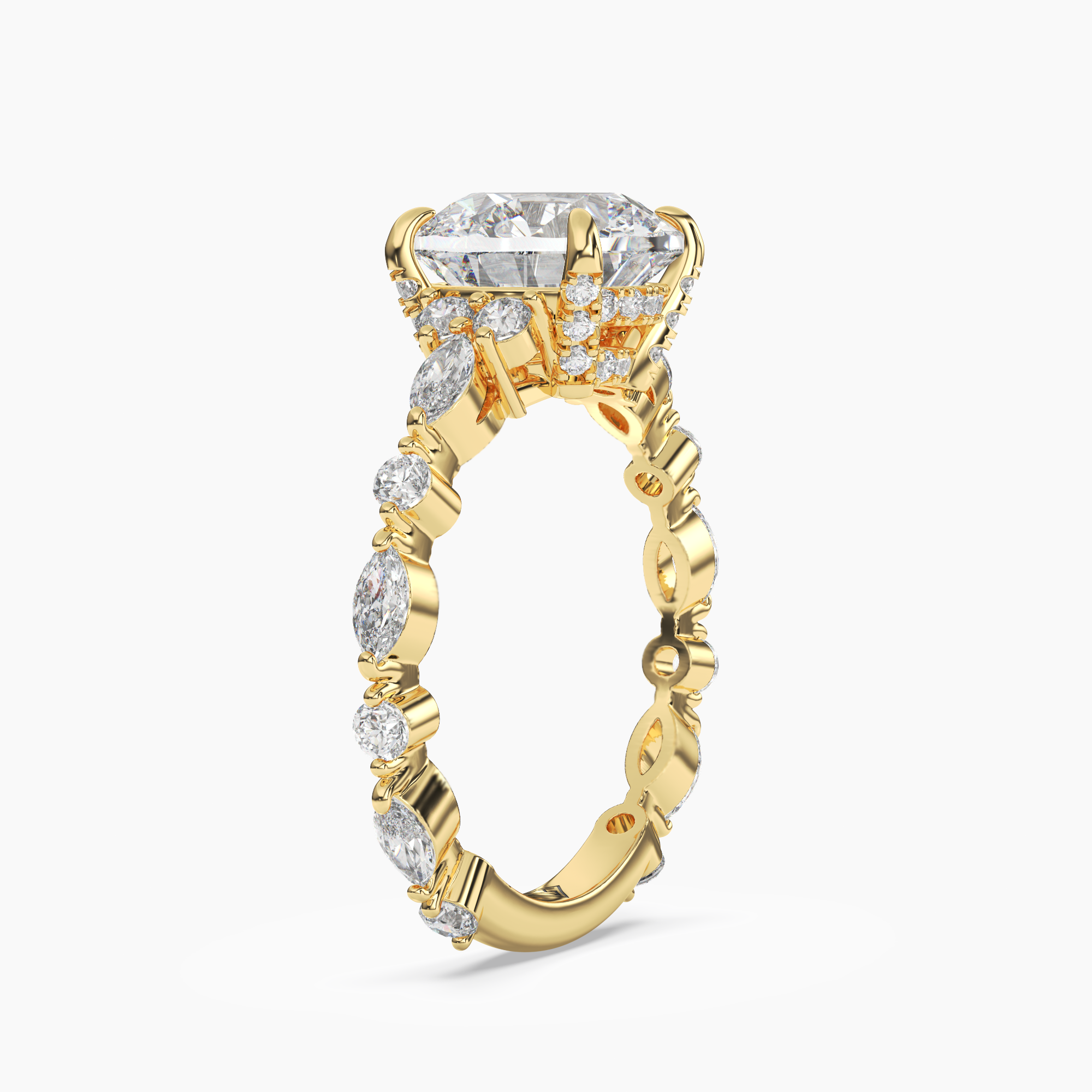 Flora 5 Carat Round Cut Hidden Halo Lab Grown Diamond Ring in Silver - View 5