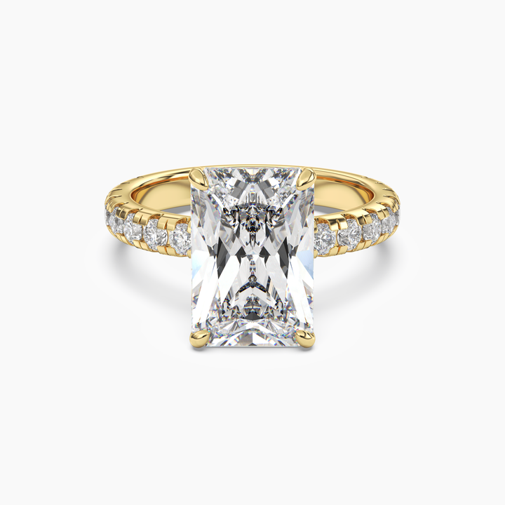 Giselle 4 Carat Radiant Cut Pave Lab Grown Diamond Ring in 14K Yellow Gold