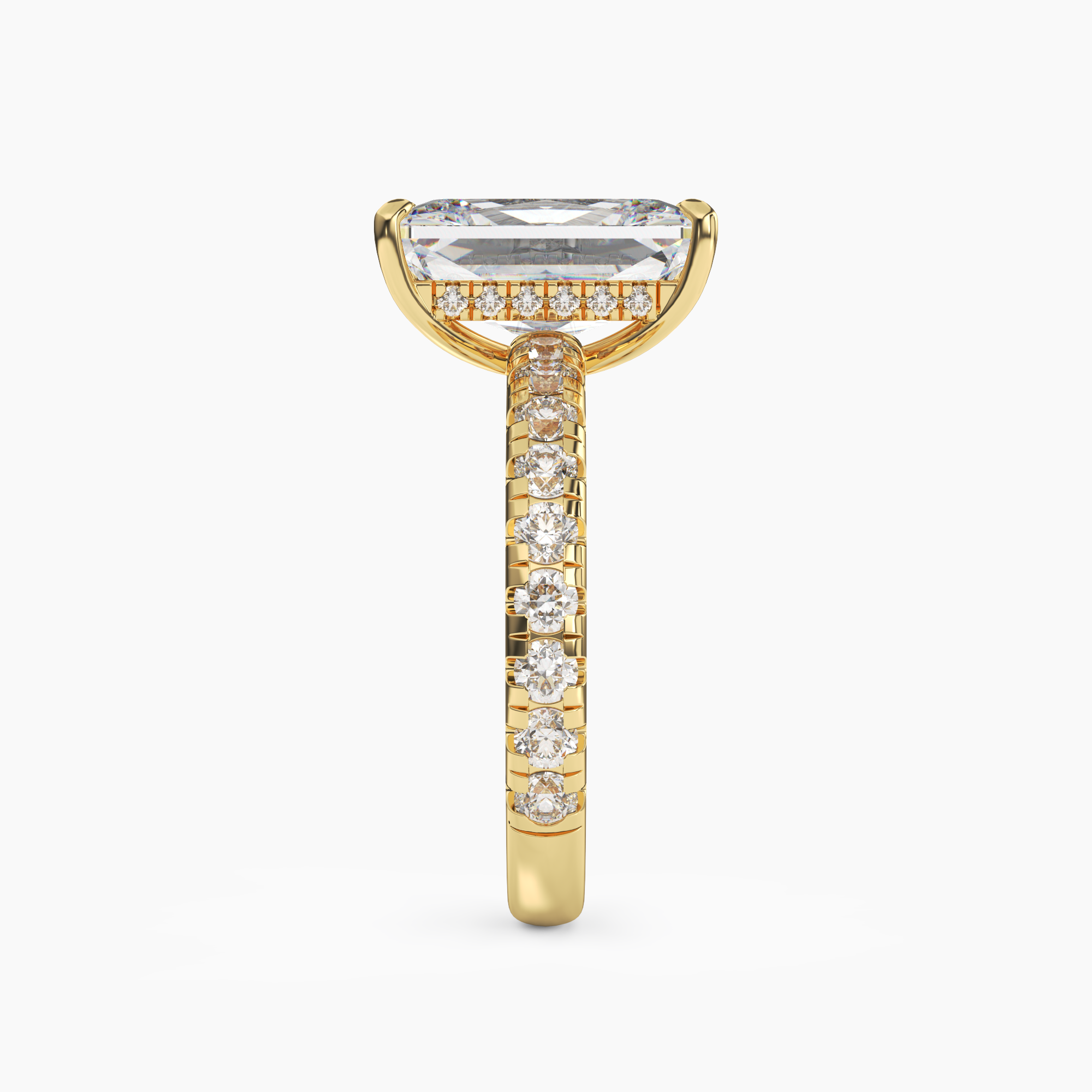 Giselle 3 Carat Radiant Cut Pave Lab Grown Diamond Ring in 18K Yellow Gold - View 3