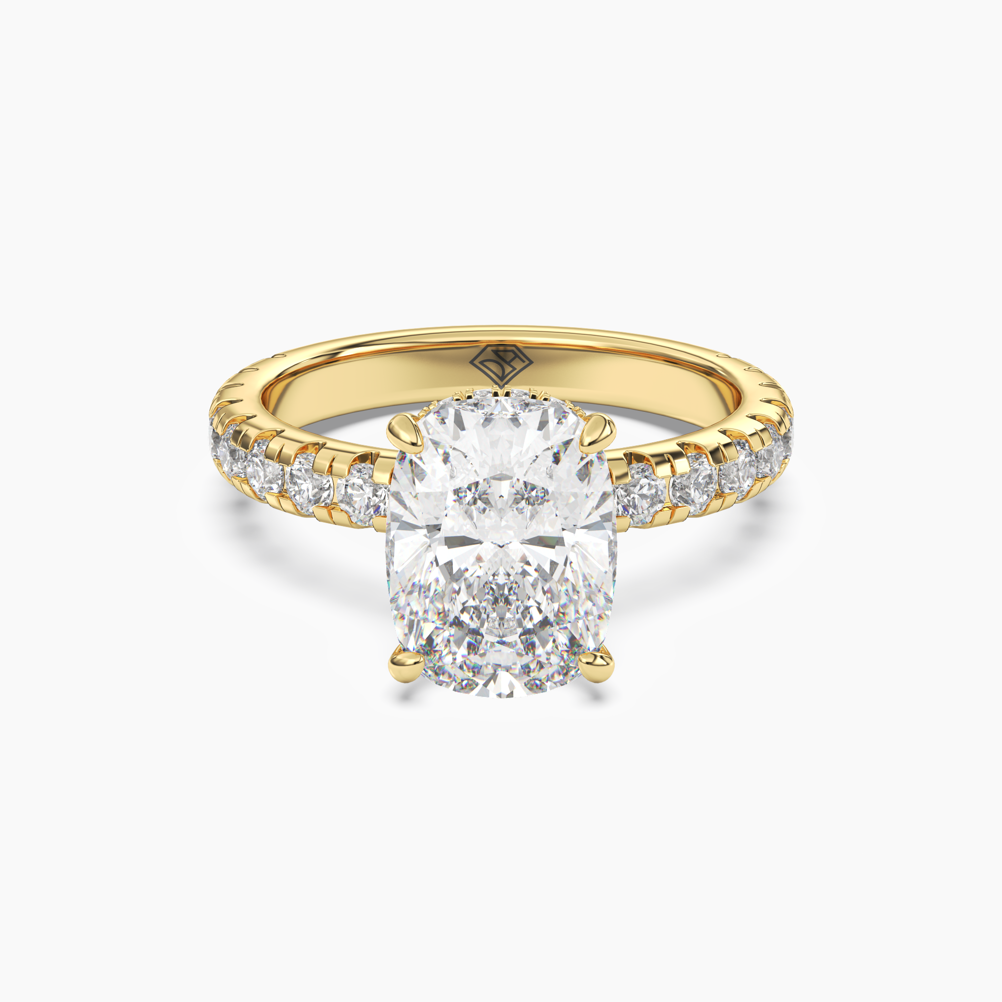 Iris 2 Carat Cushion Cut Hidden Halo Lab Grown Diamond Ring in 10K Yellow Gold