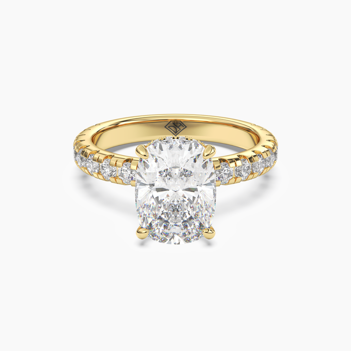 Iris 2 Carat Cushion Cut Hidden Halo Lab Grown Diamond Ring in 14K Yellow Gold