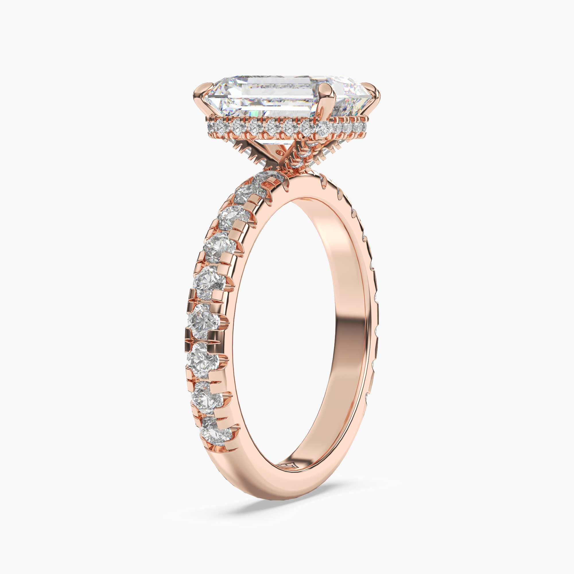 Iris 3.5 Carat Emerald Cut Hidden Halo Lab Grown Diamond Ring in 10K Rose Gold - View 2