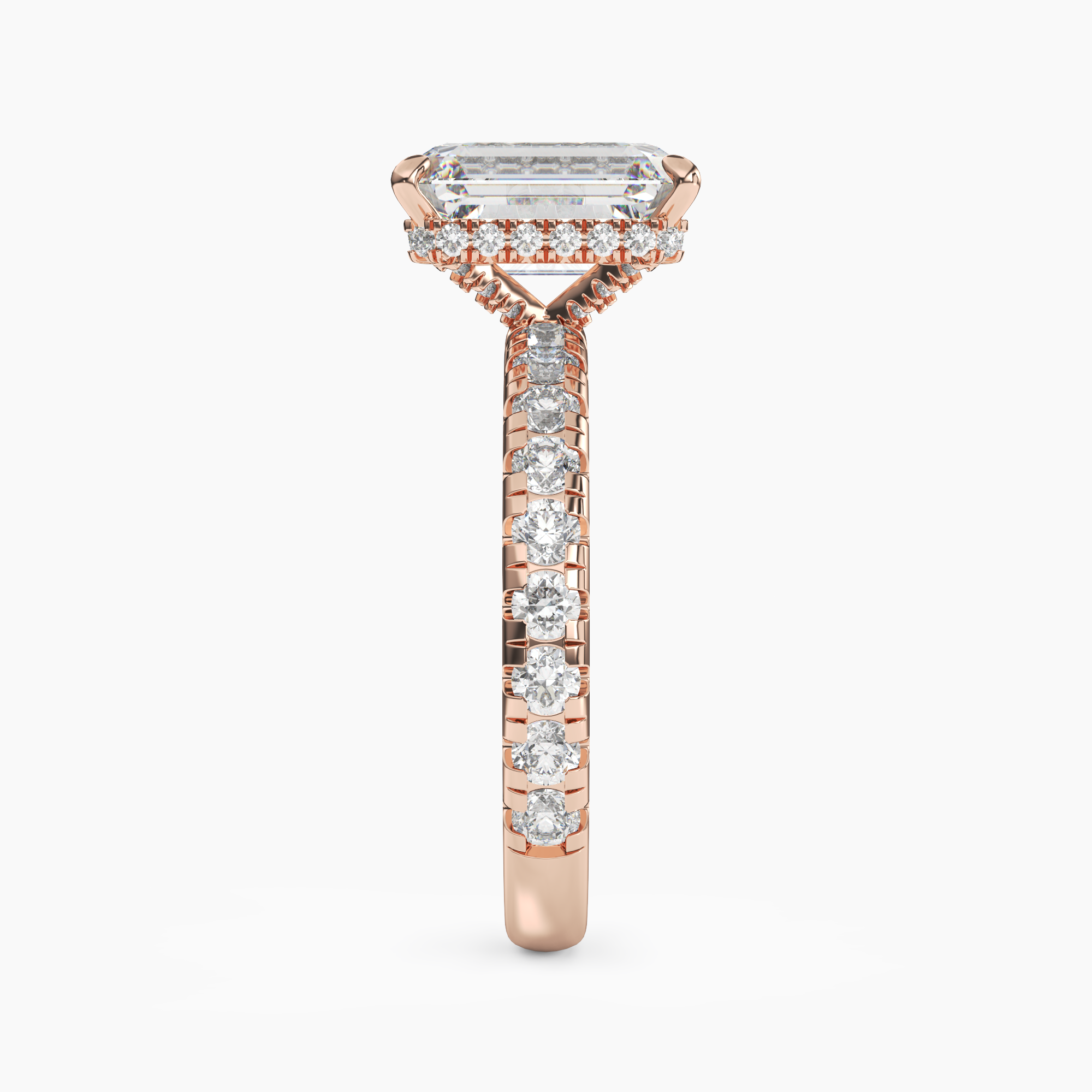 Iris 4.5 Carat Emerald Cut Hidden Halo Lab Grown Diamond Ring in 18K Rose Gold - View 3