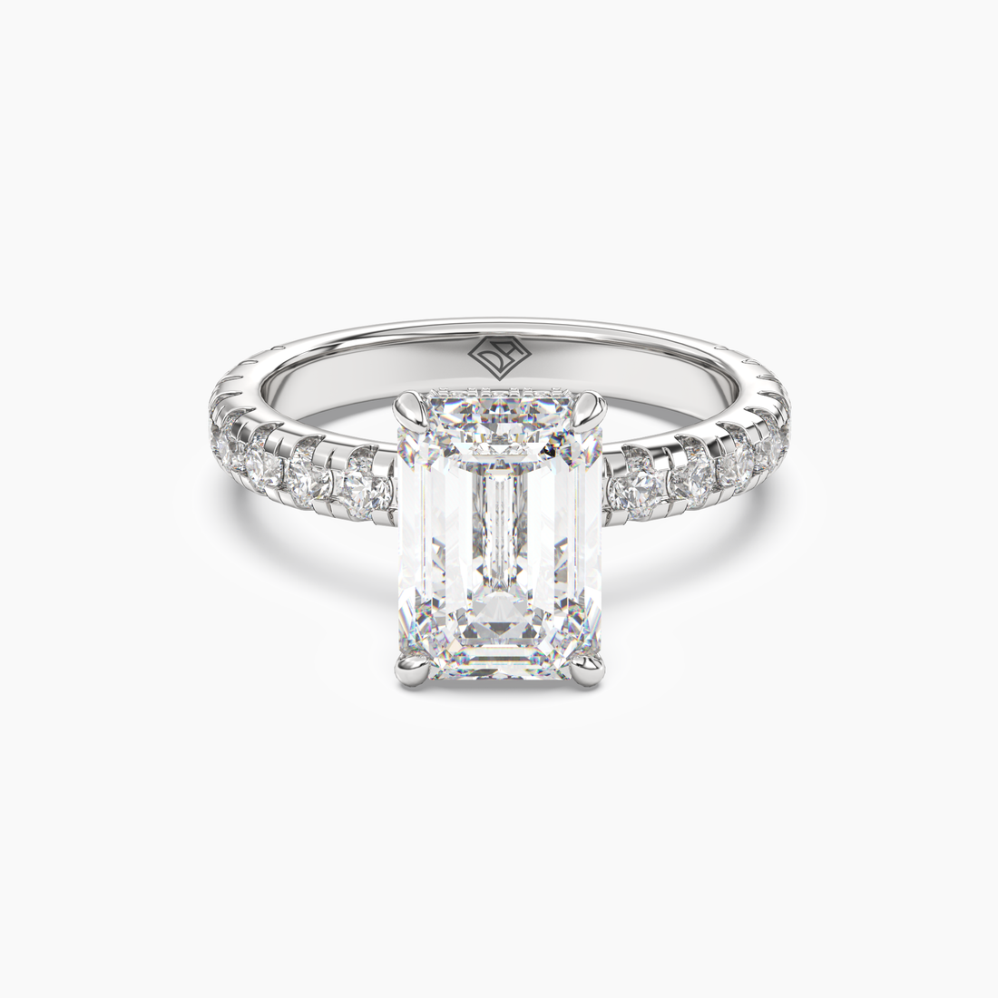 Iris 5 Carat Emerald Cut Hidden Halo Lab Grown Diamond Ring in Platinum