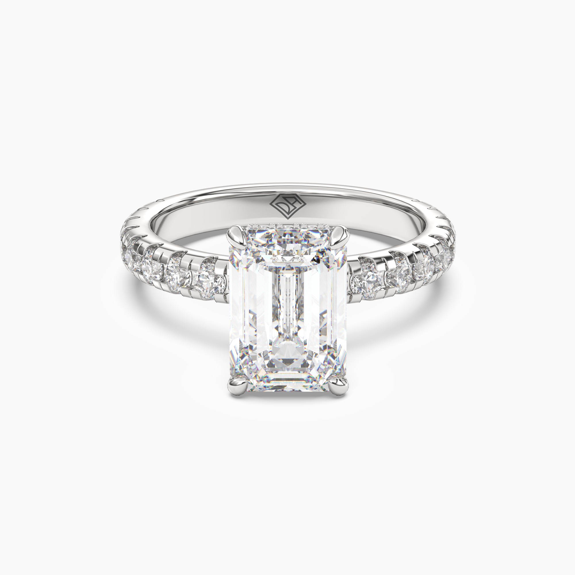 Iris 1.5 Carat Emerald Cut Hidden Halo Lab Grown Diamond Ring in Silver