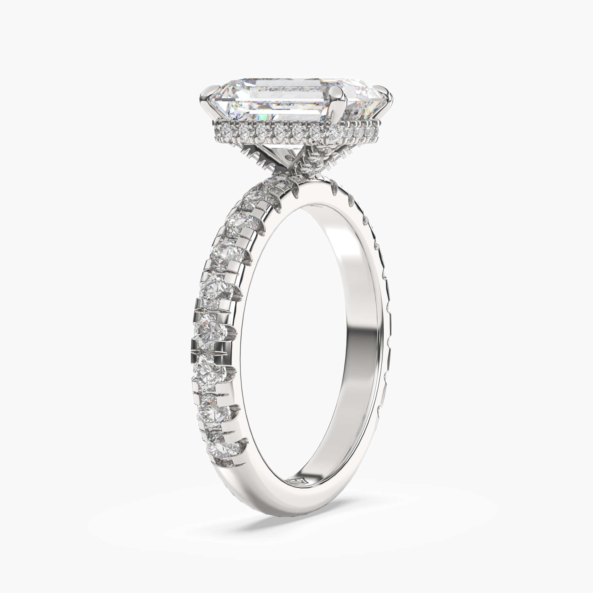 Iris 1.5 Carat Emerald Cut Hidden Halo Lab Grown Diamond Ring in Silver - View 2