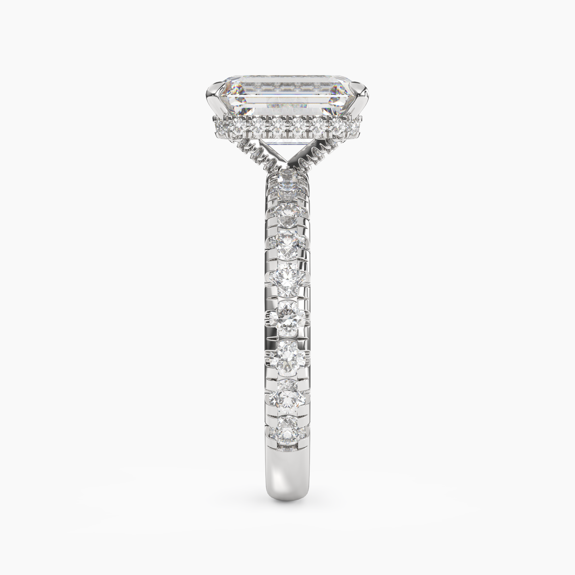 Iris 4.5 Carat Emerald Cut Hidden Halo Lab Grown Diamond Ring in Platinum - View 3
