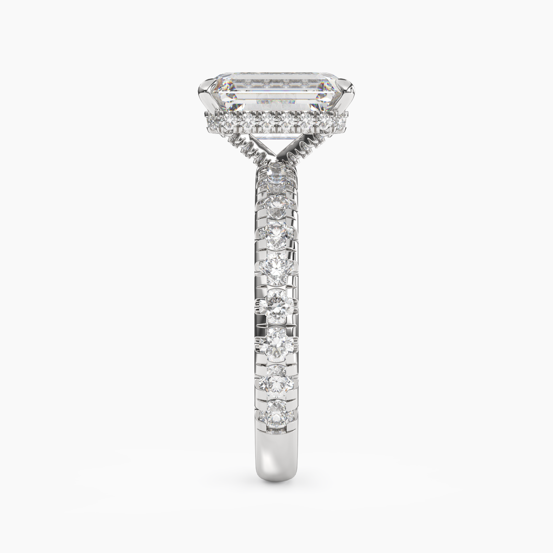 Iris 3 Carat Emerald Cut Hidden Halo Lab Grown Diamond Ring in Platinum - View 3