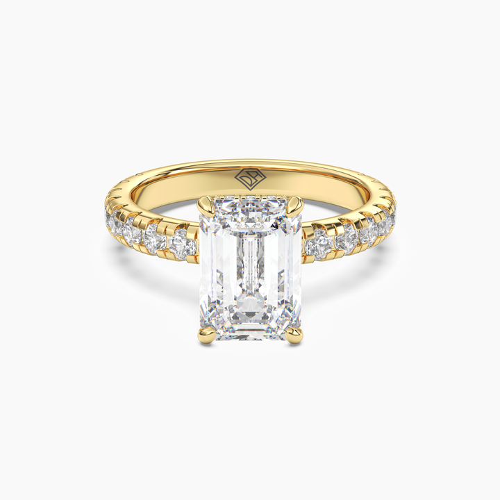 Iris 3 Carat Emerald Cut Hidden Halo Lab Grown Diamond Ring in 14K Yellow Gold