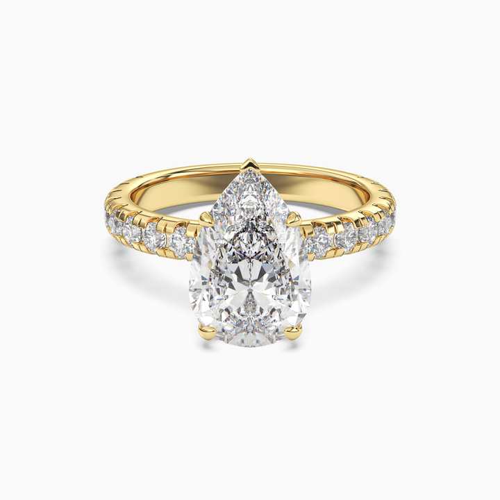 Iris 3 Carat Pear Cut Hidden Halo Lab Grown Diamond Ring in 14K Yellow Gold