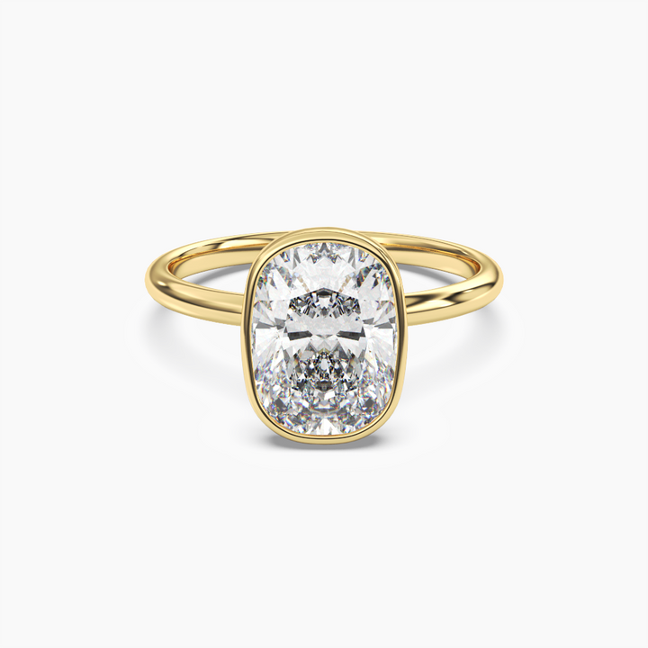 Vivienne 5 Carat Cushion Cut Bezel Lab Grown Diamond Ring in 18K Yellow Gold