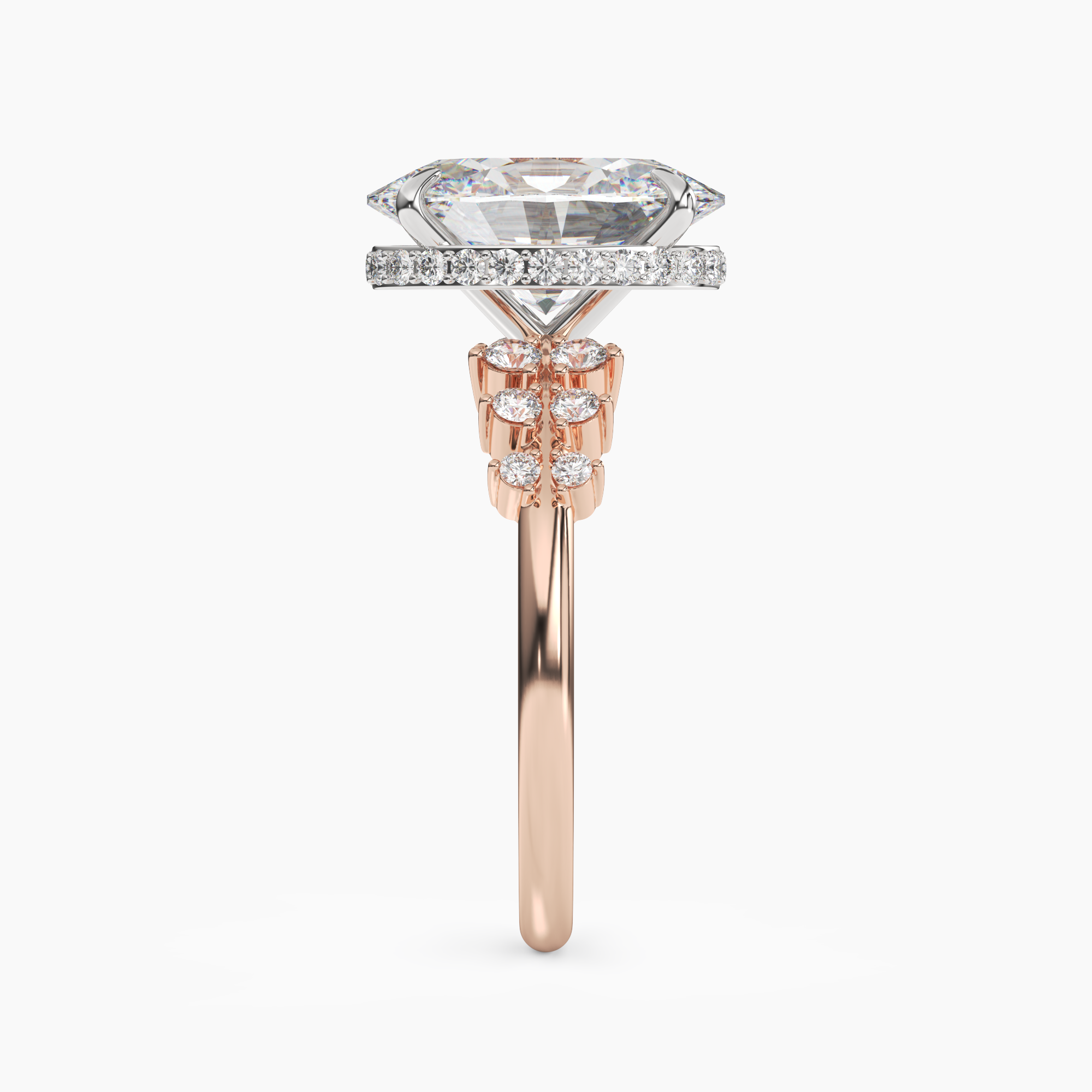 Sylvia 2.5 Carat Oval Cut Hidden Halo Lab Grown Diamond Ring in 10K White Gold - View 9