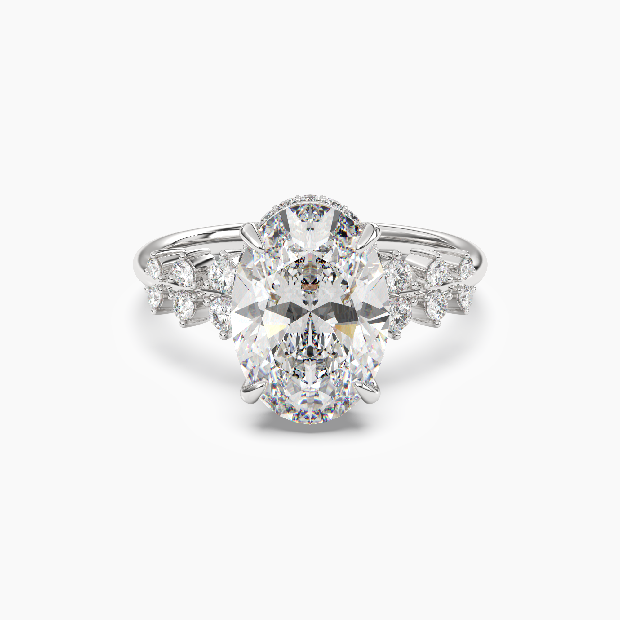Sylvia 5 Carat Oval Cut Hidden Halo Lab Grown Diamond Ring in 14K White Gold