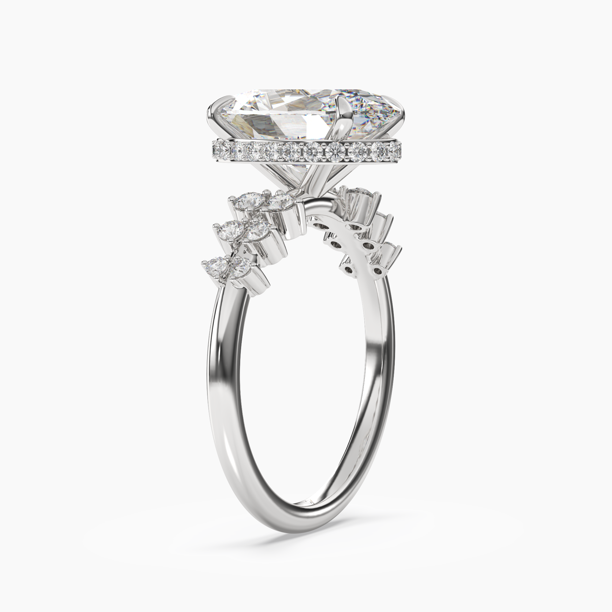 Sylvia 3.5 Carat Oval Cut Hidden Halo Lab Grown Diamond Ring in 10K Yellow Gold - View 5