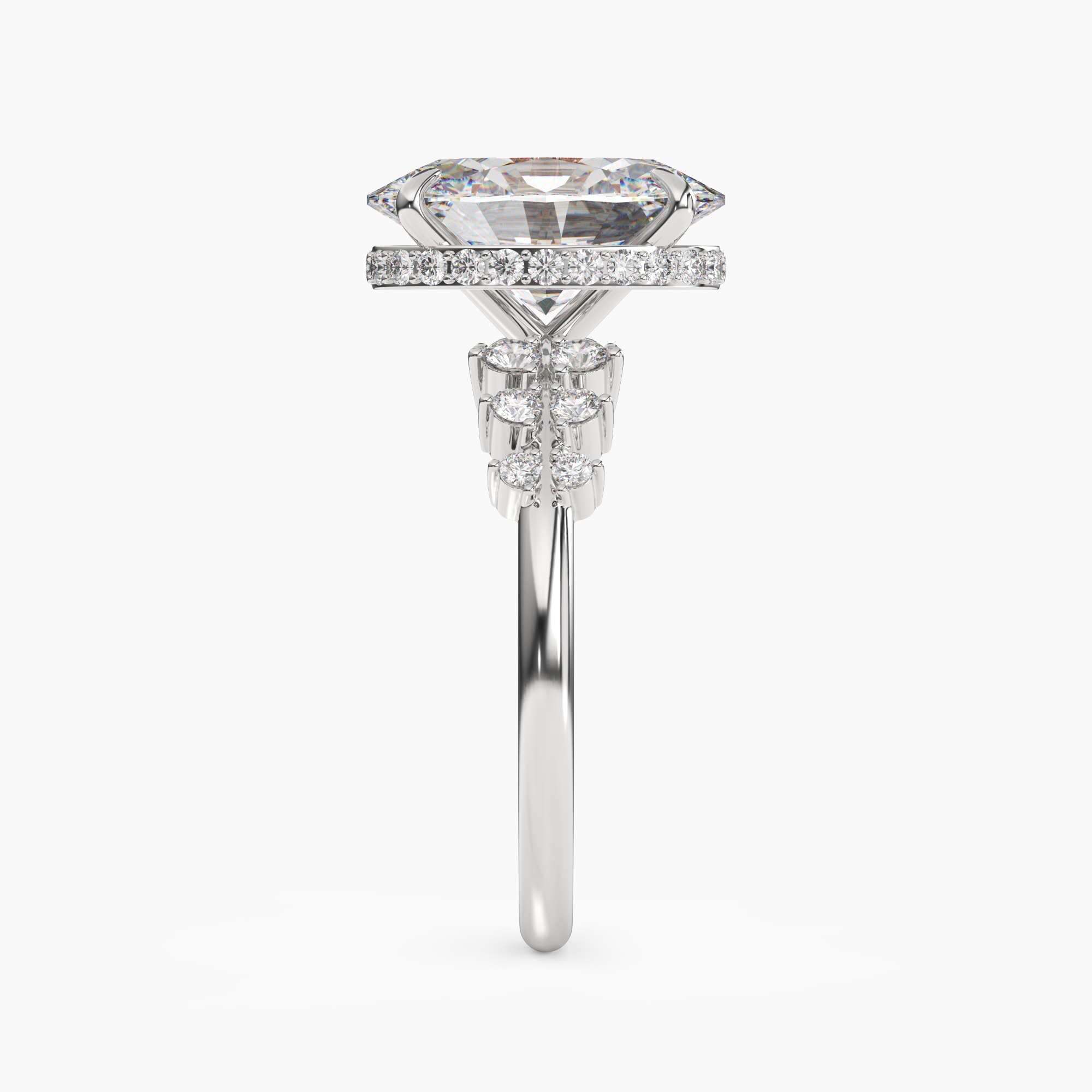 Sylvia 3 Carat Oval Cut Hidden Halo Lab Grown Diamond Ring in 14K Yellow Gold - View 6