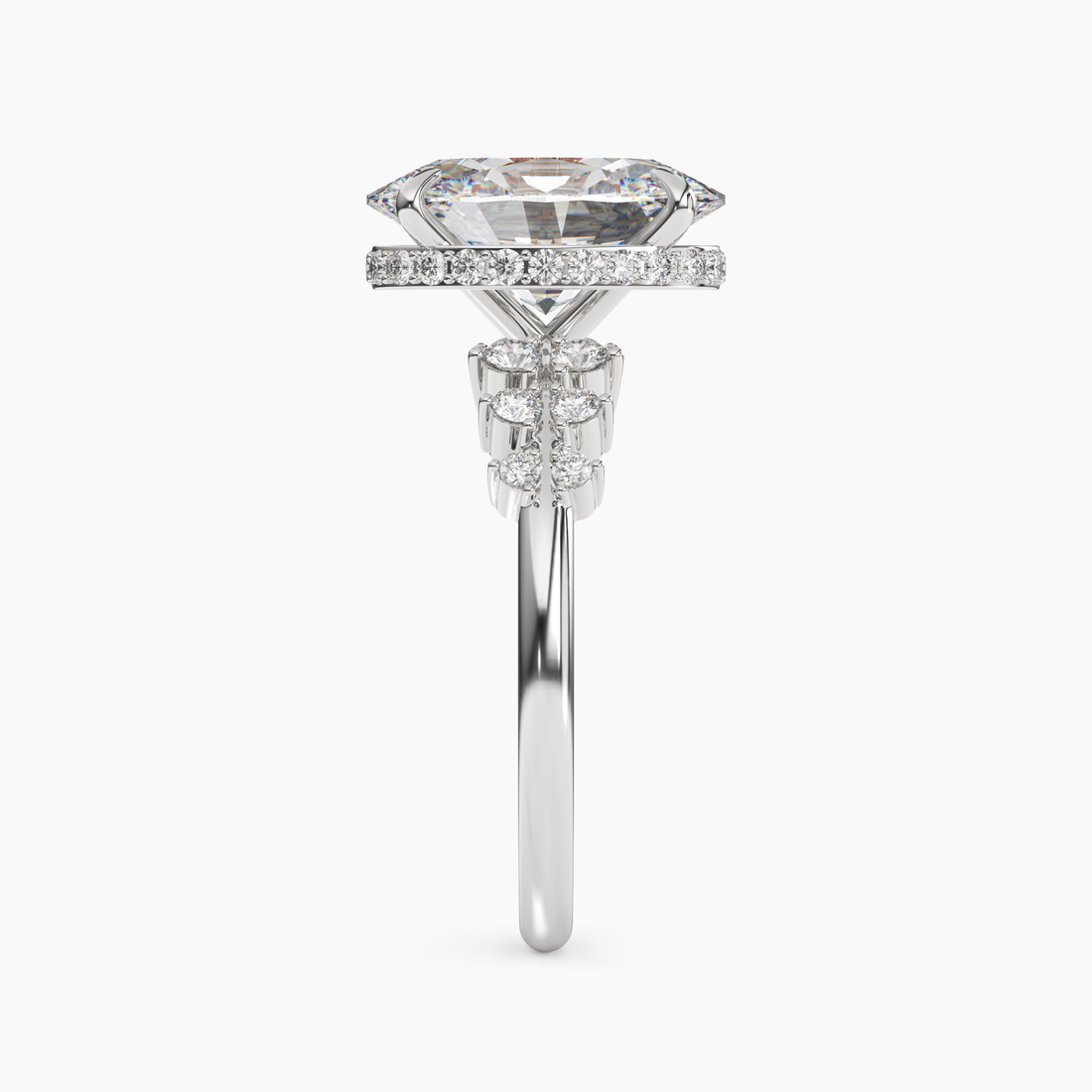 Sylvia 4 Carat Oval Cut Hidden Halo Lab Grown Diamond Ring in Silver - View 3