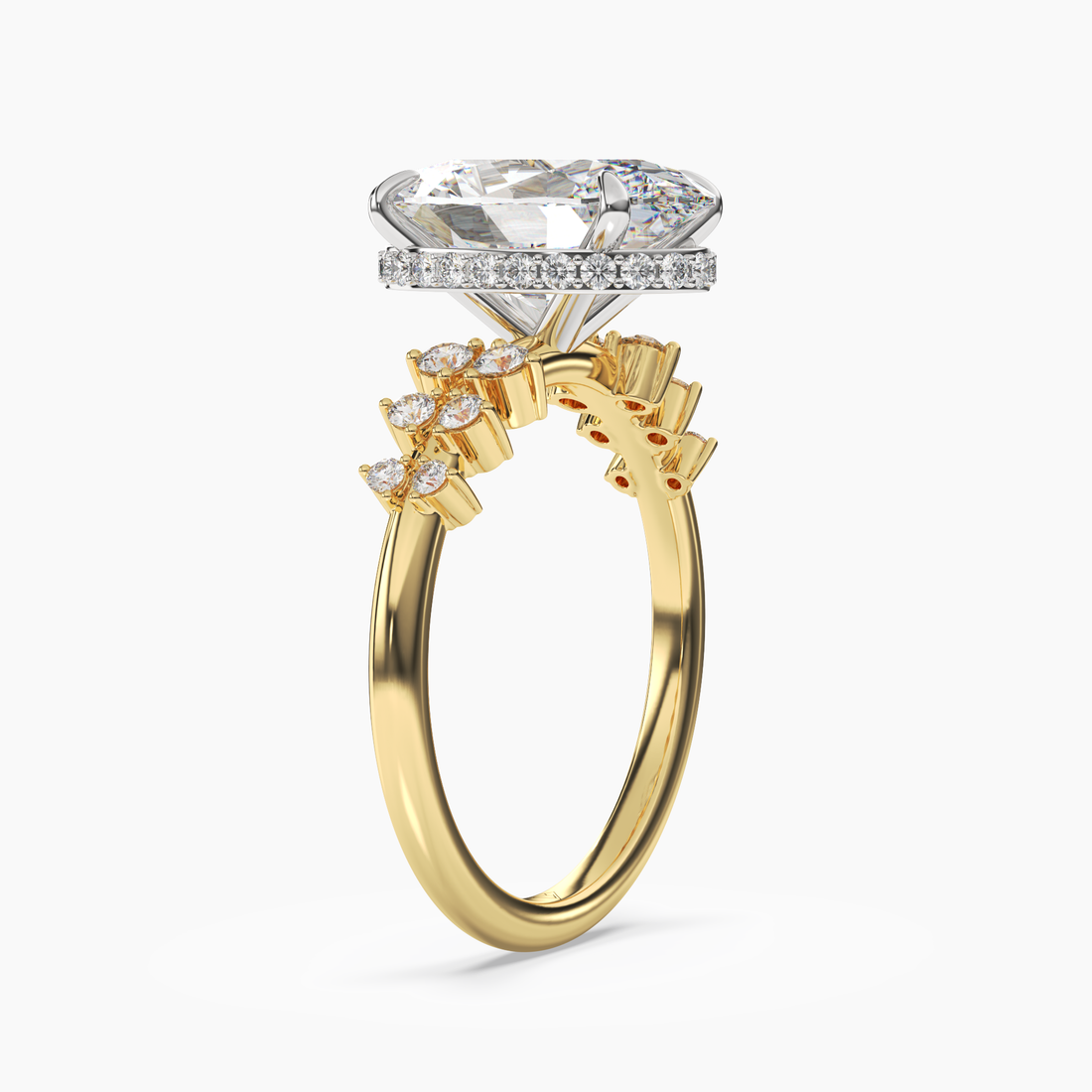 Sylvia 4 Carat Oval Cut Hidden Halo Lab Grown Diamond Ring in Platinum - View 5