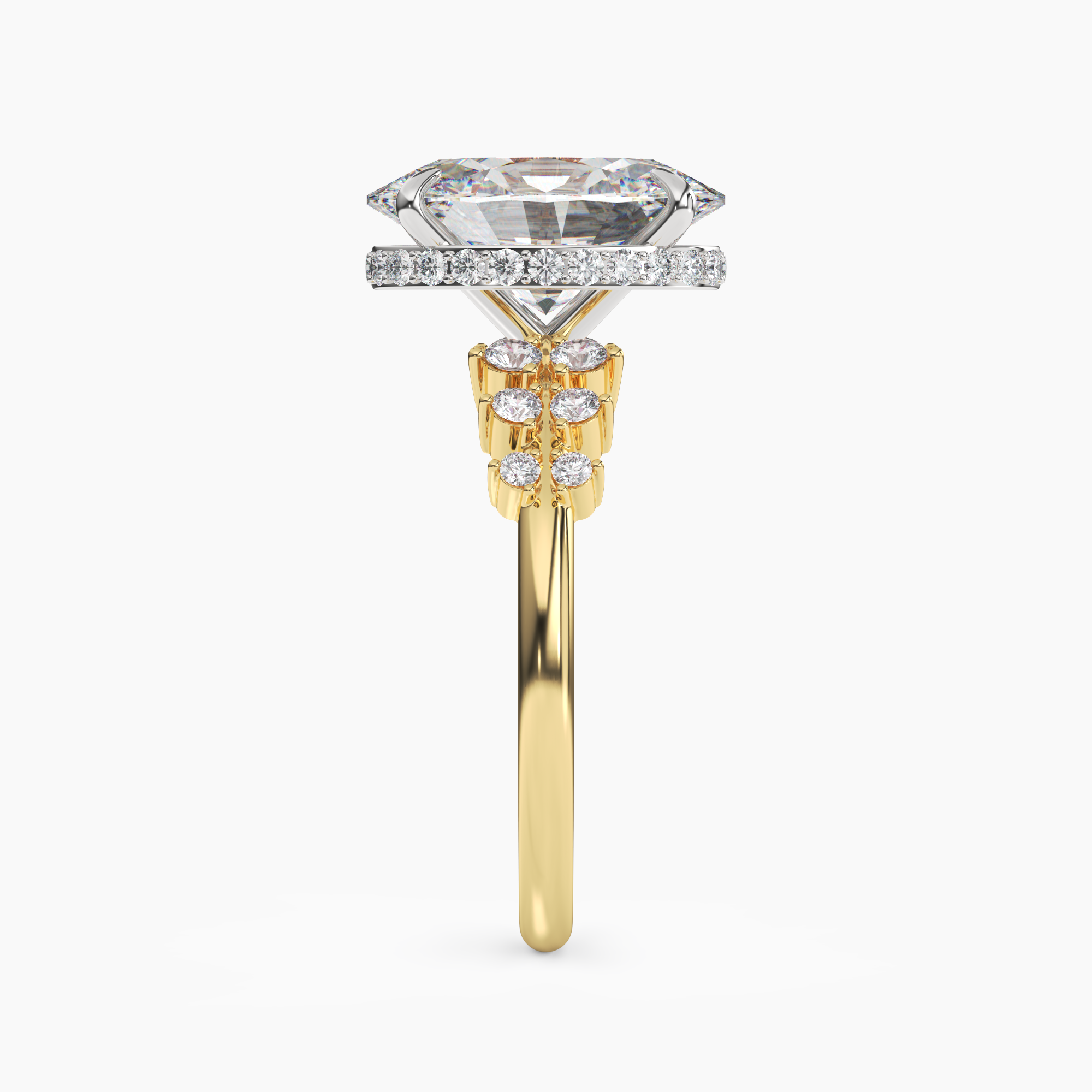 Sylvia 1.5 Carat Oval Cut Hidden Halo Lab Grown Diamond Ring in 14K Yellow Gold - View 3
