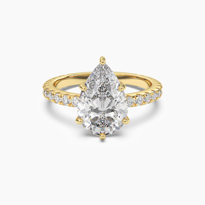 Aurora 4.5 Carat Pear Cut Pave Lab Grown Diamond Ring in 14K Yellow Gold
