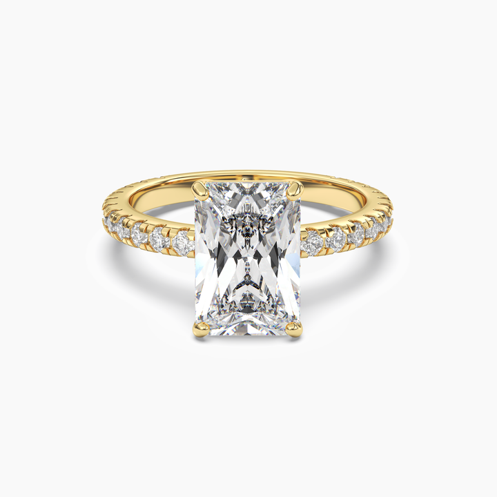 Aurora 4.5 Carat Radiant Cut Pave Lab Grown Diamond Ring in 14K Yellow Gold