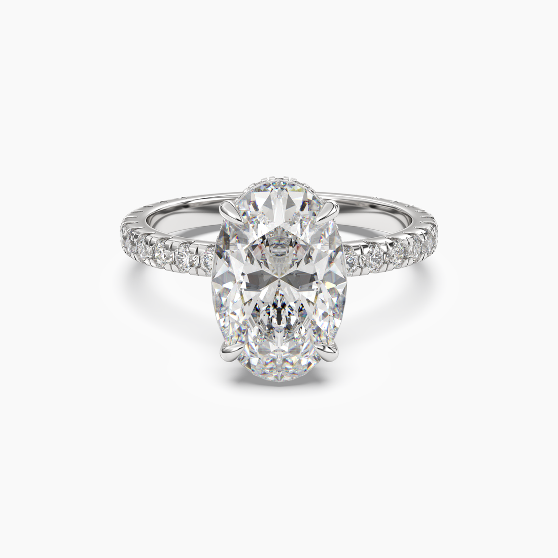 Clara 5 Carat Oval Cut Pave Lab Grown Diamond Ring in Platinum
