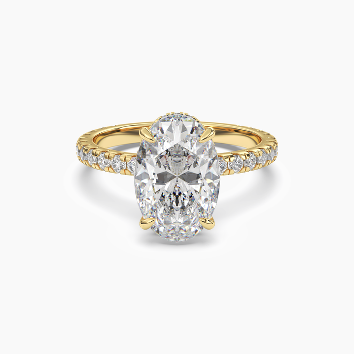 Clara 2.5 Carat Oval Cut Pave Lab Grown Diamond Ring in 14K Yellow Gold