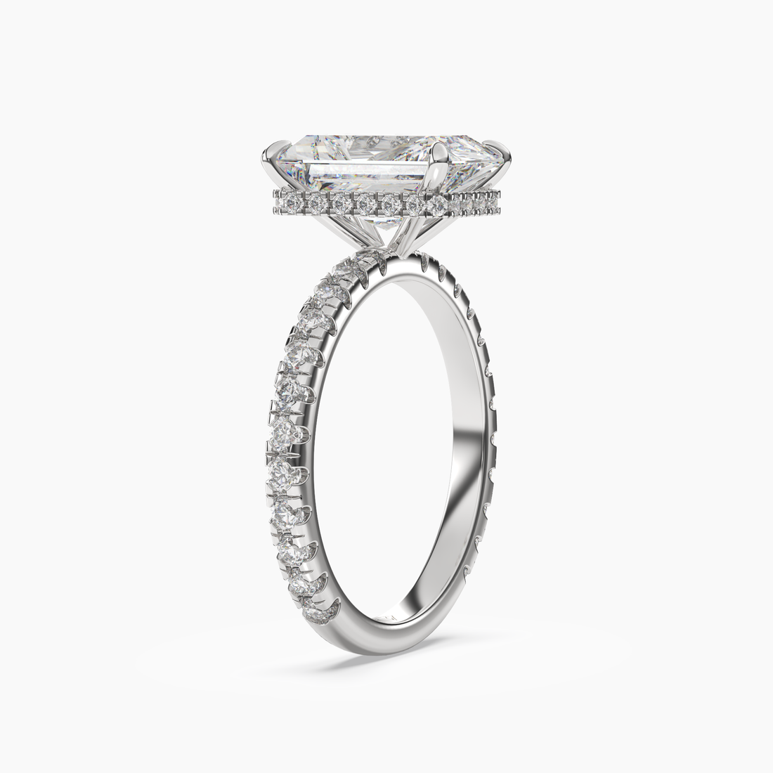 Clara 3 Carat Radiant Cut Pave Lab Grown Diamond Ring in 14K White Gold - View 2