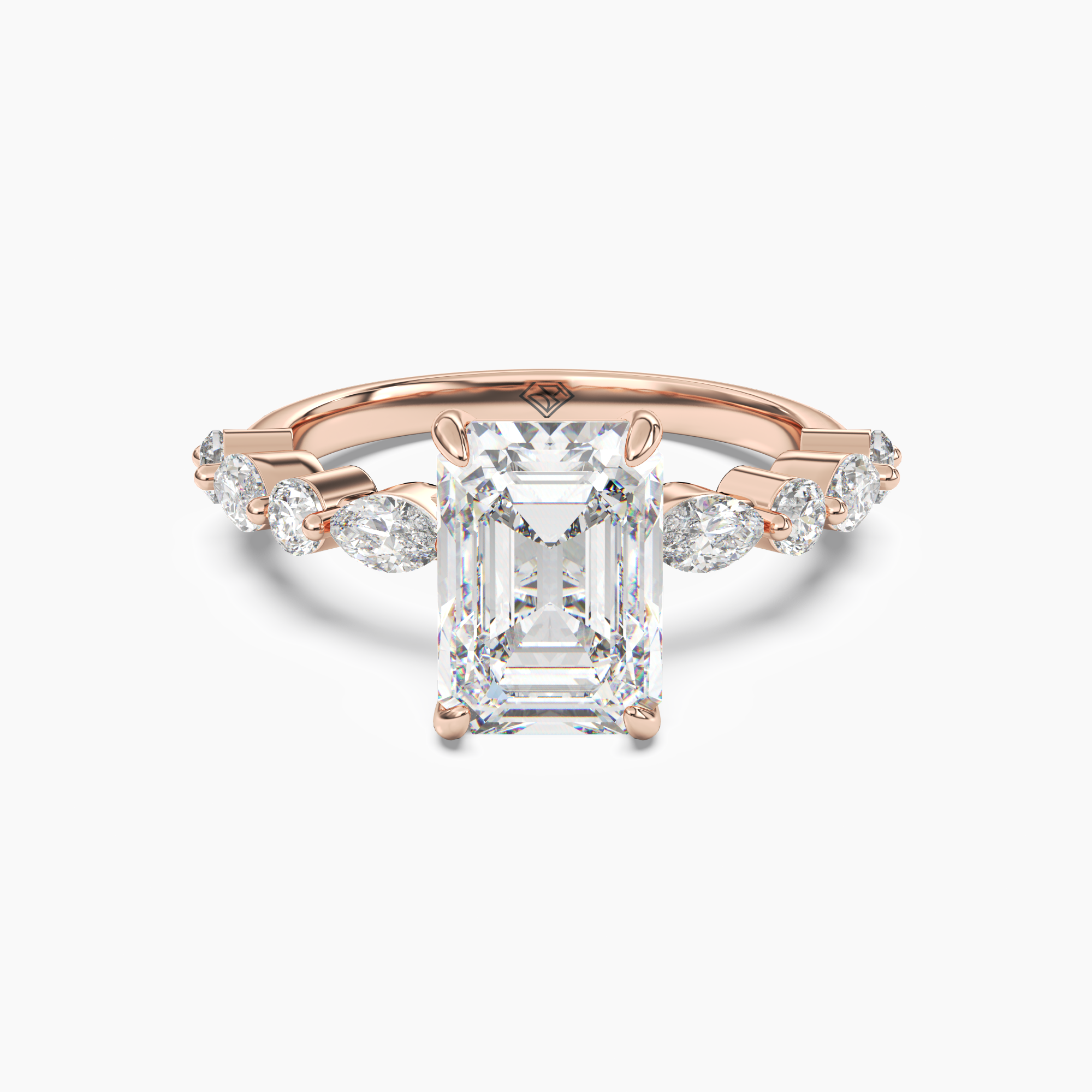 Celeste 4 Carat Emerald Cut Hidden Halo Lab Grown Diamond Ring in 14K Rose Gold