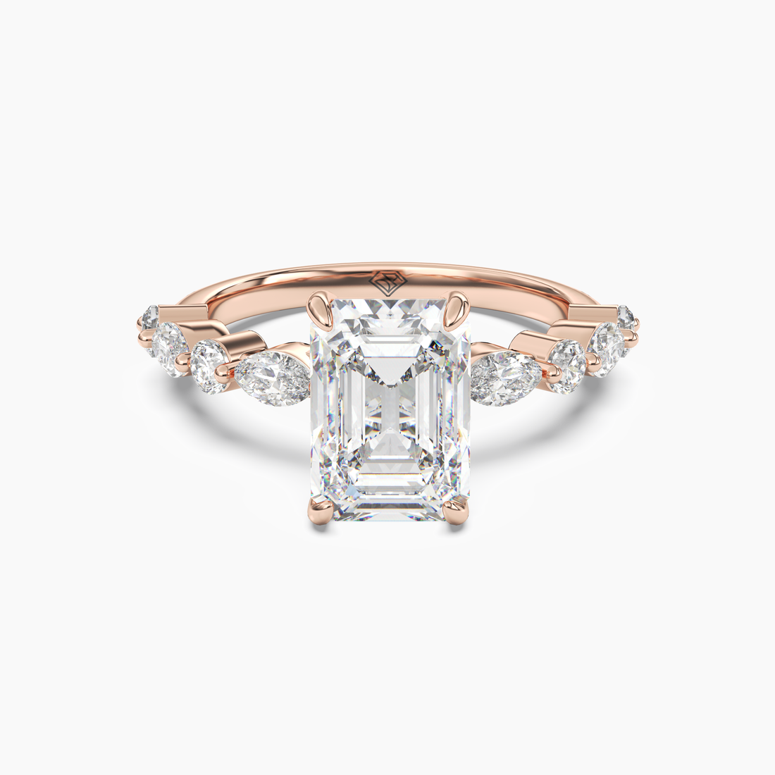 Celeste 4 Carat Emerald Cut Hidden Halo Lab Grown Diamond Ring in 14K Rose Gold