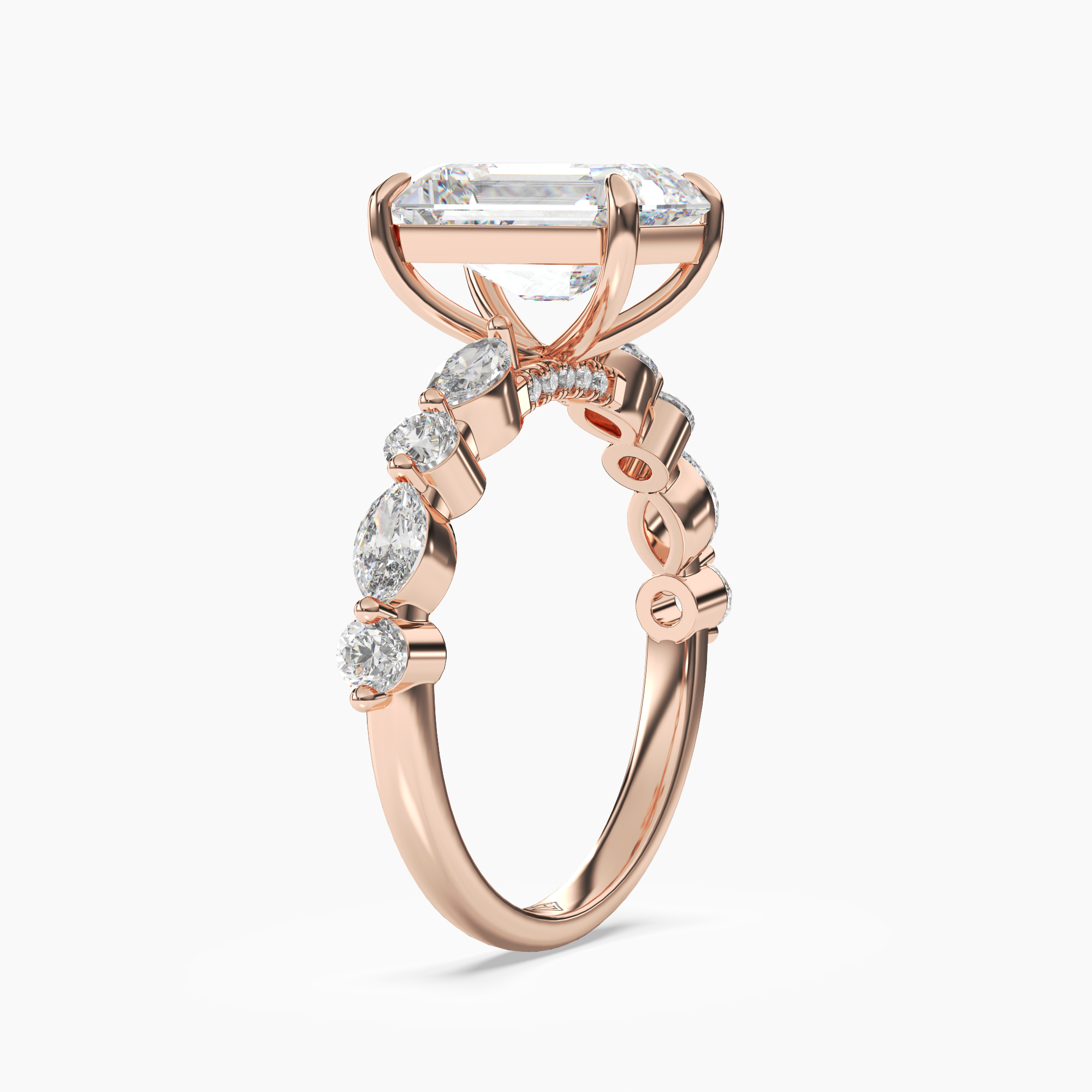 Celeste 2 Carat Emerald Cut Hidden Halo Lab Grown Diamond Ring in 18K Rose Gold - View 2