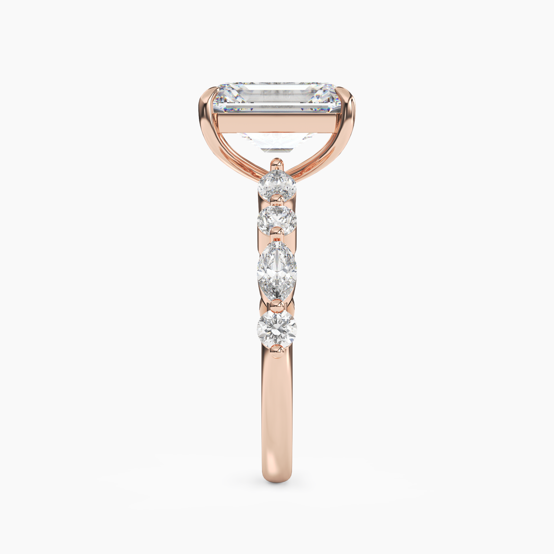 Celeste 4.5 Carat Emerald Cut Hidden Halo Lab Grown Diamond Ring in 18K Rose Gold - View 3