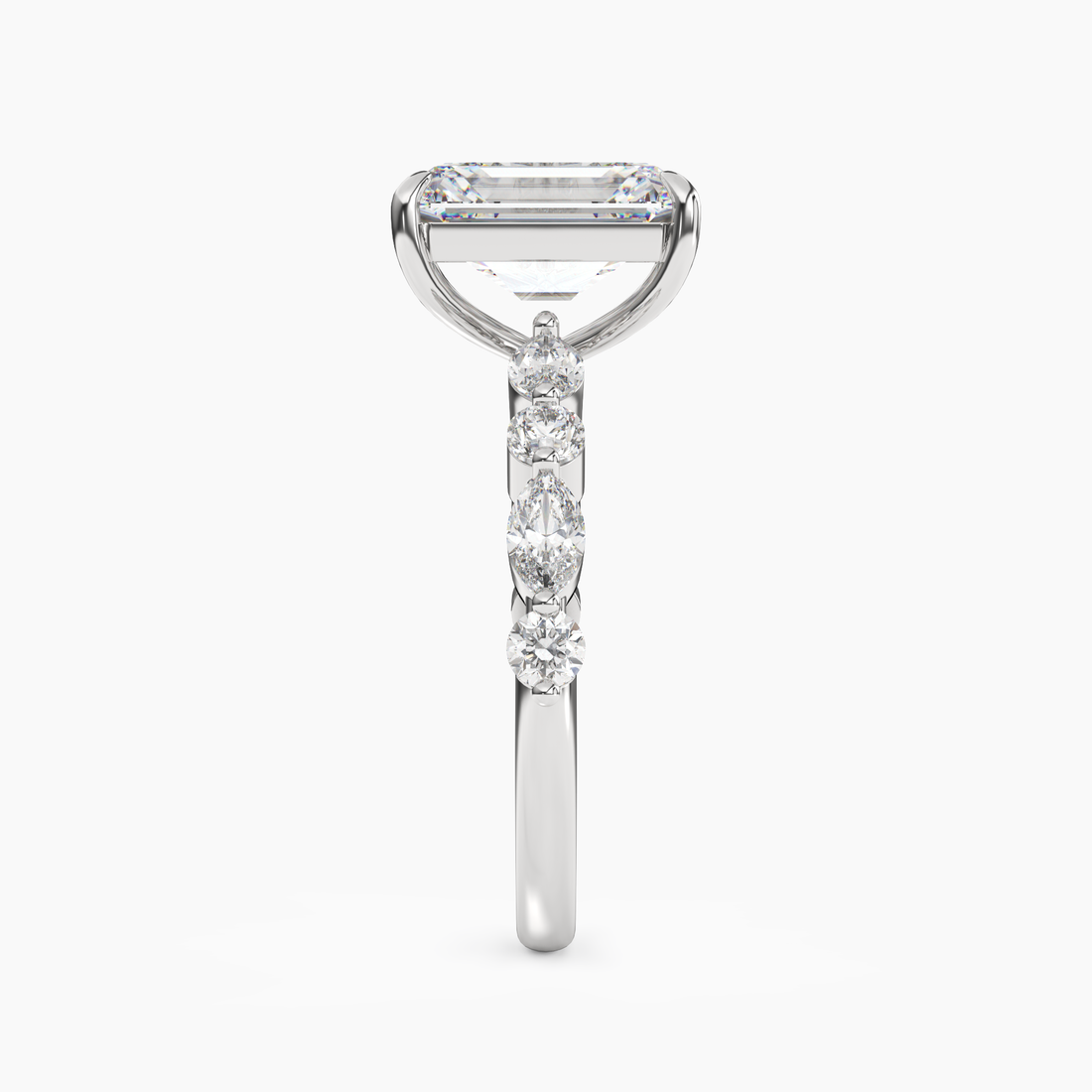 Celeste 3.5 Carat Emerald Cut Hidden Halo Lab Grown Diamond Ring in 14K White Gold - View 3