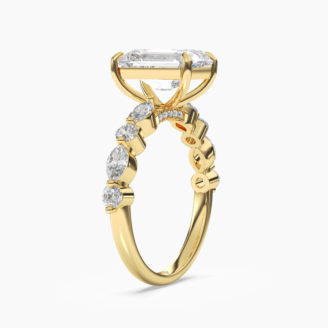 Celeste 2.5 Carat Emerald Cut Hidden Halo Lab Grown Diamond Ring in 10K White Gold - View 5