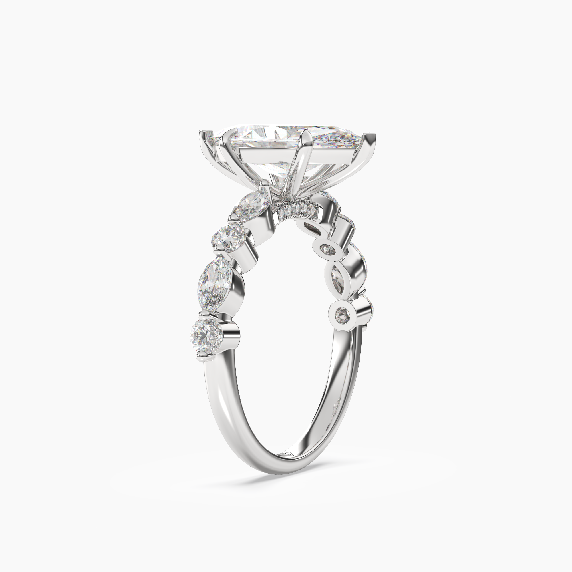 Celeste 3 Carat Marquise Cut Pave Lab Grown Diamond Ring in 14K White Gold - View 2