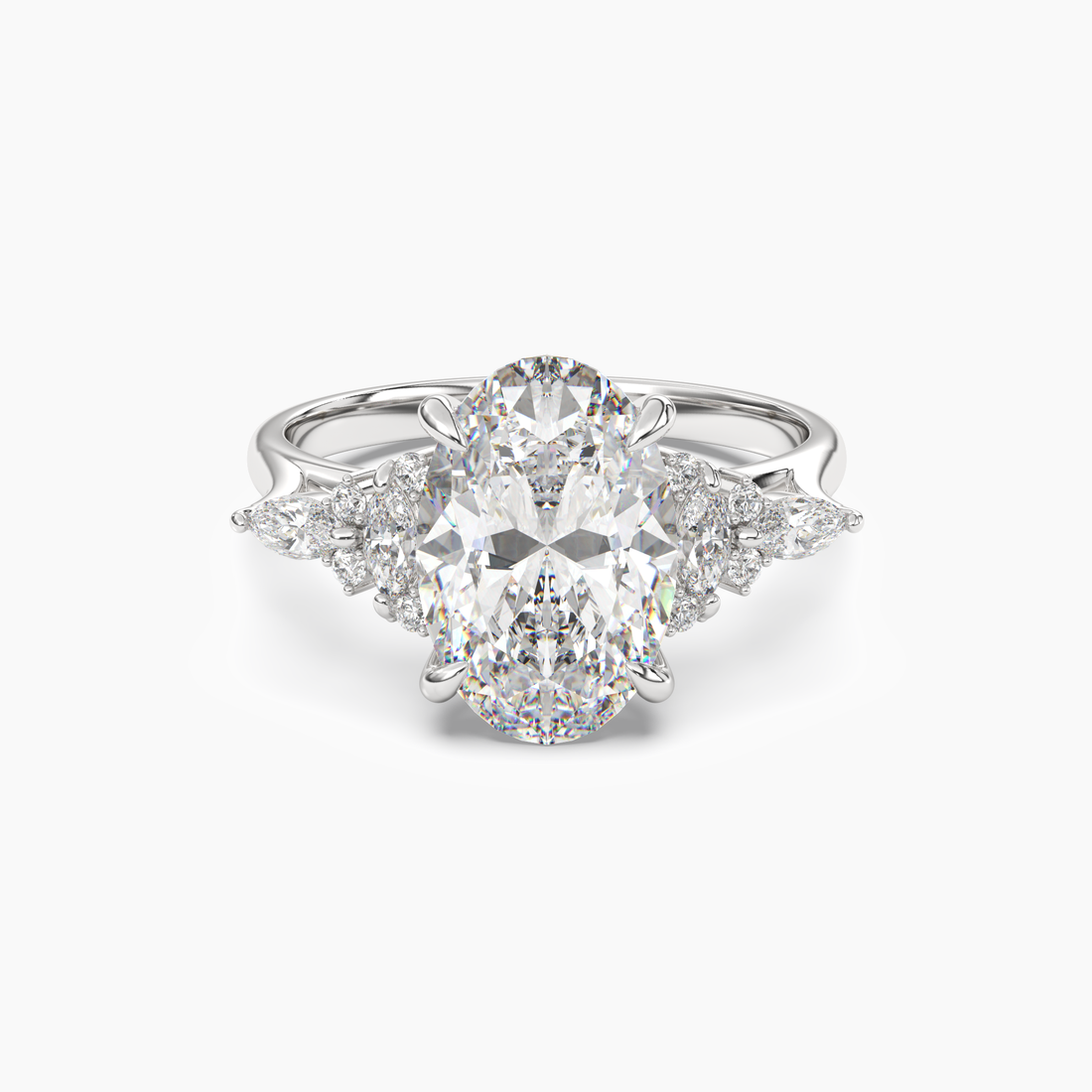 Celia 1 Carat Oval Cut Pave Lab Grown Diamond Ring in 18K White Gold