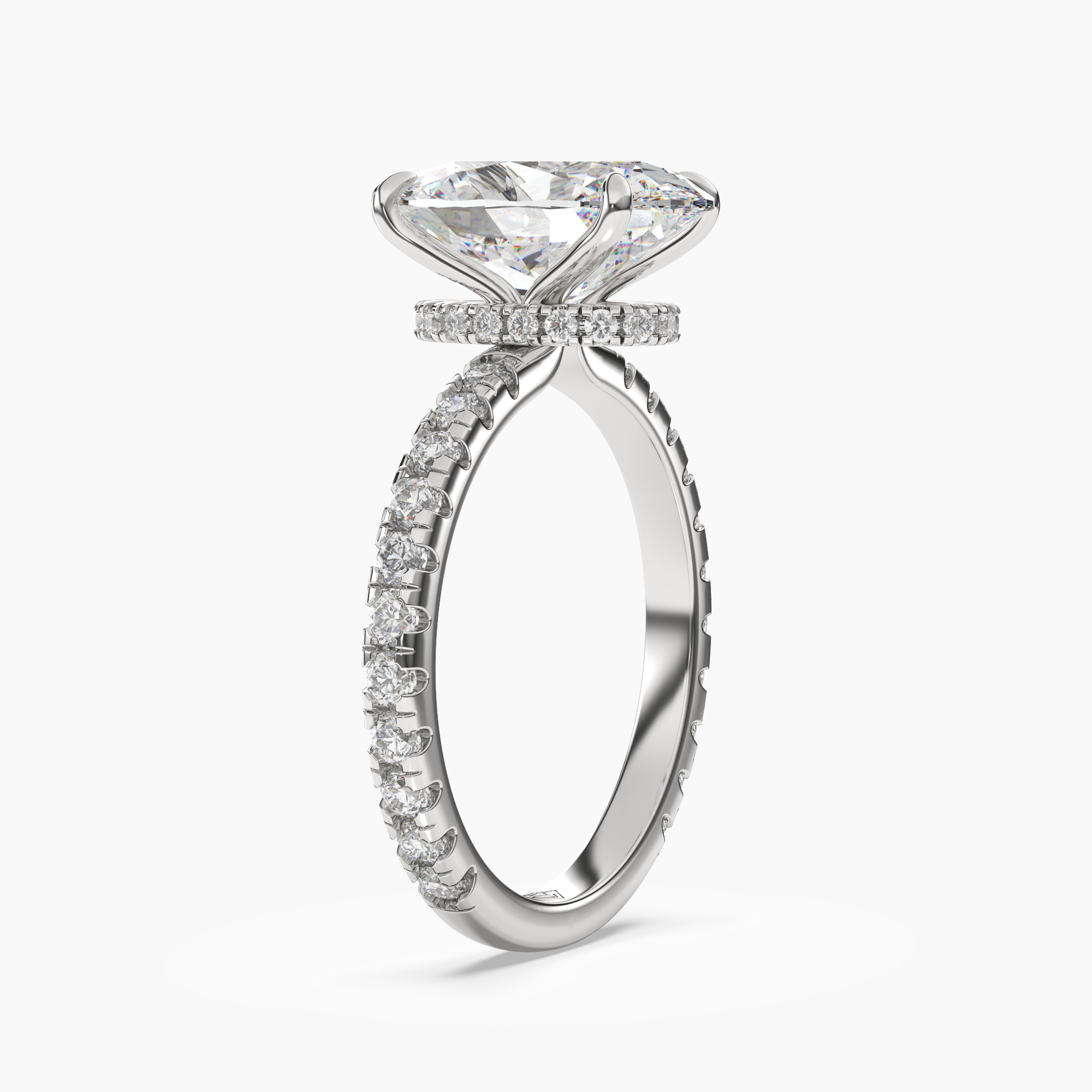 Daisy 2.5 Carat Oval Cut Pave Lab Grown Diamond Ring in Silver - View 2